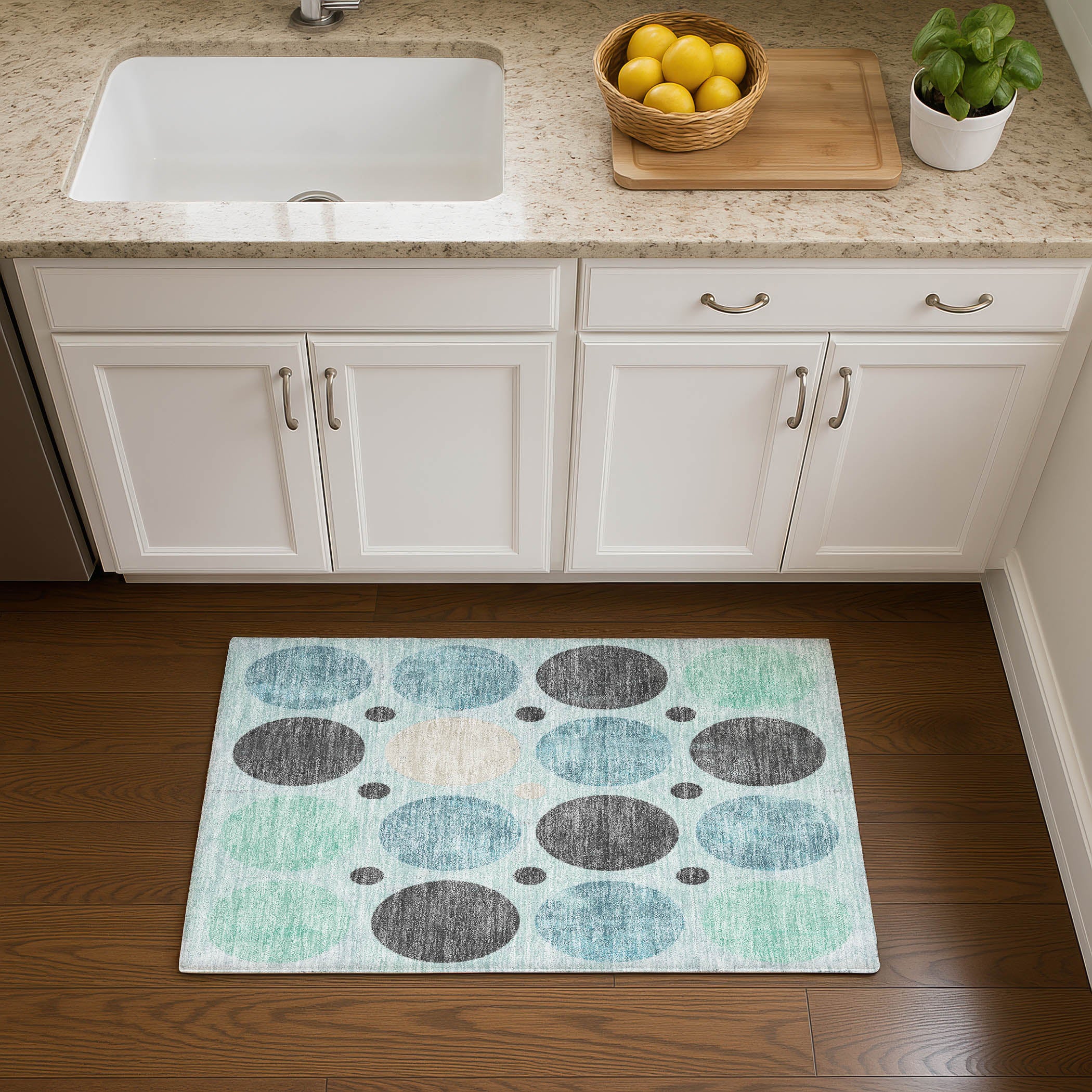 Prague Machine Washable Transitional Teal Rug 1'8" x 2'6" #shape_Rectangle