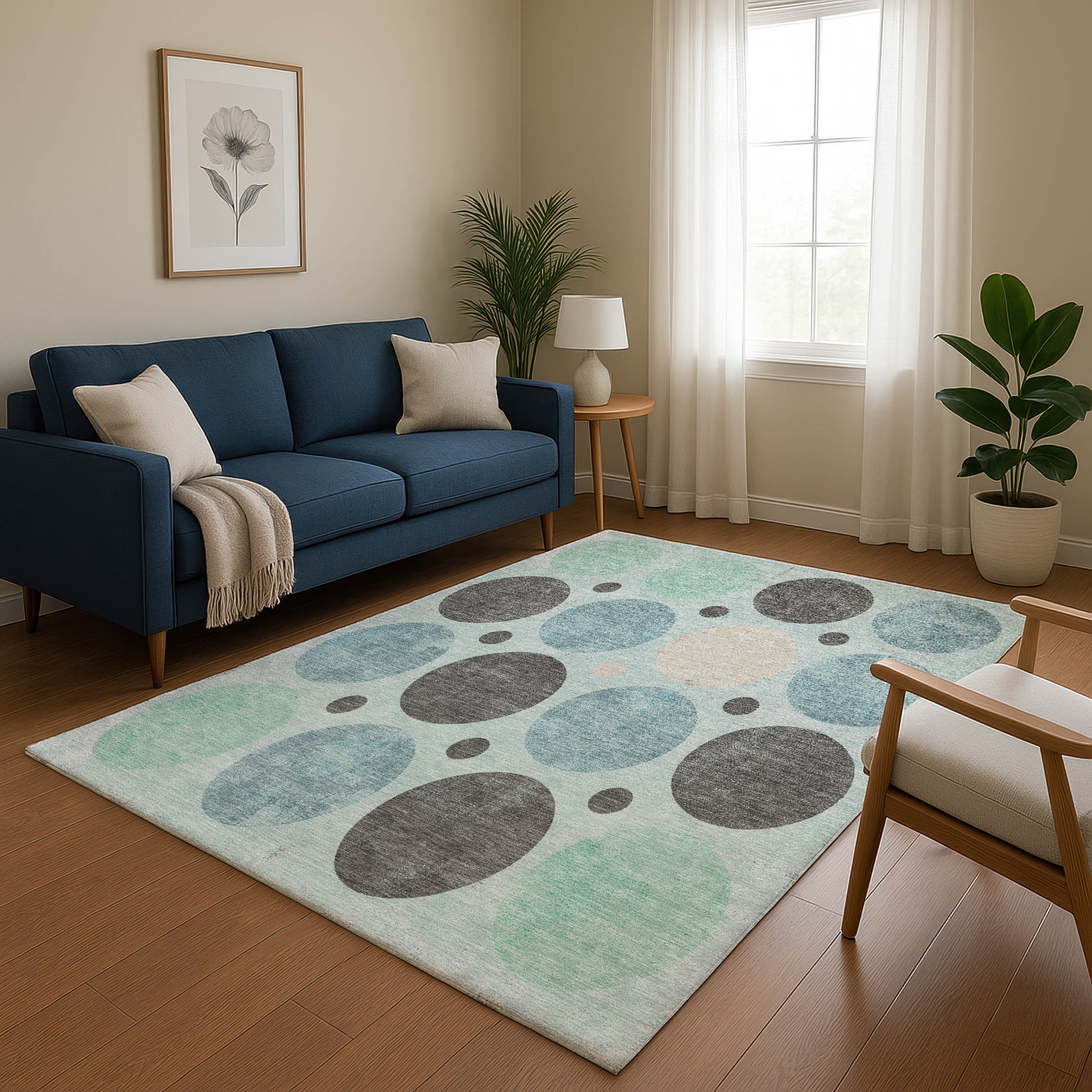 Prague Machine Washable Transitional Teal Rug 2'6" x 3'10" #shape_Rectangle