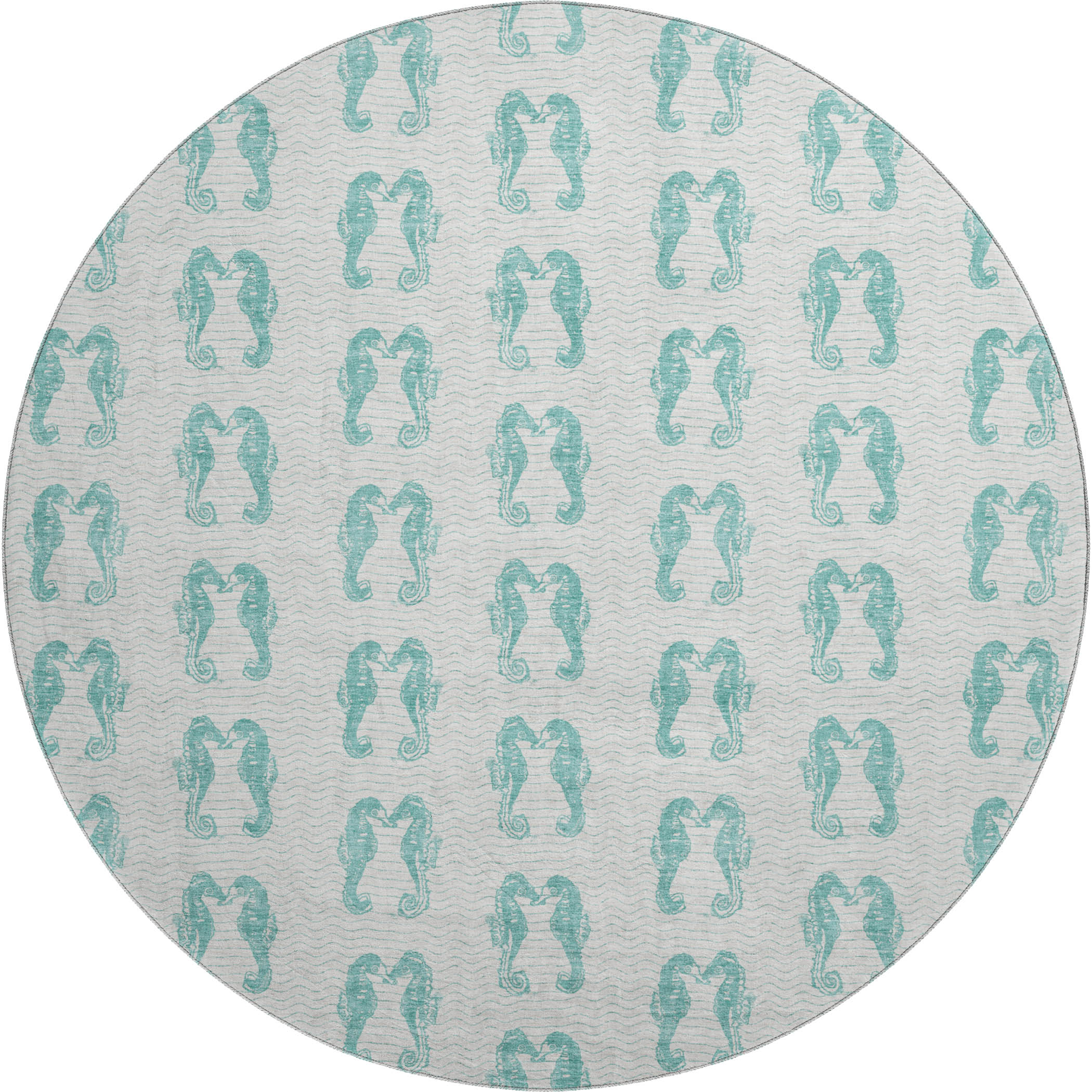 Athens Machine Washable Coastal Aqua Teal Rug 8' x 8' #shape_Round