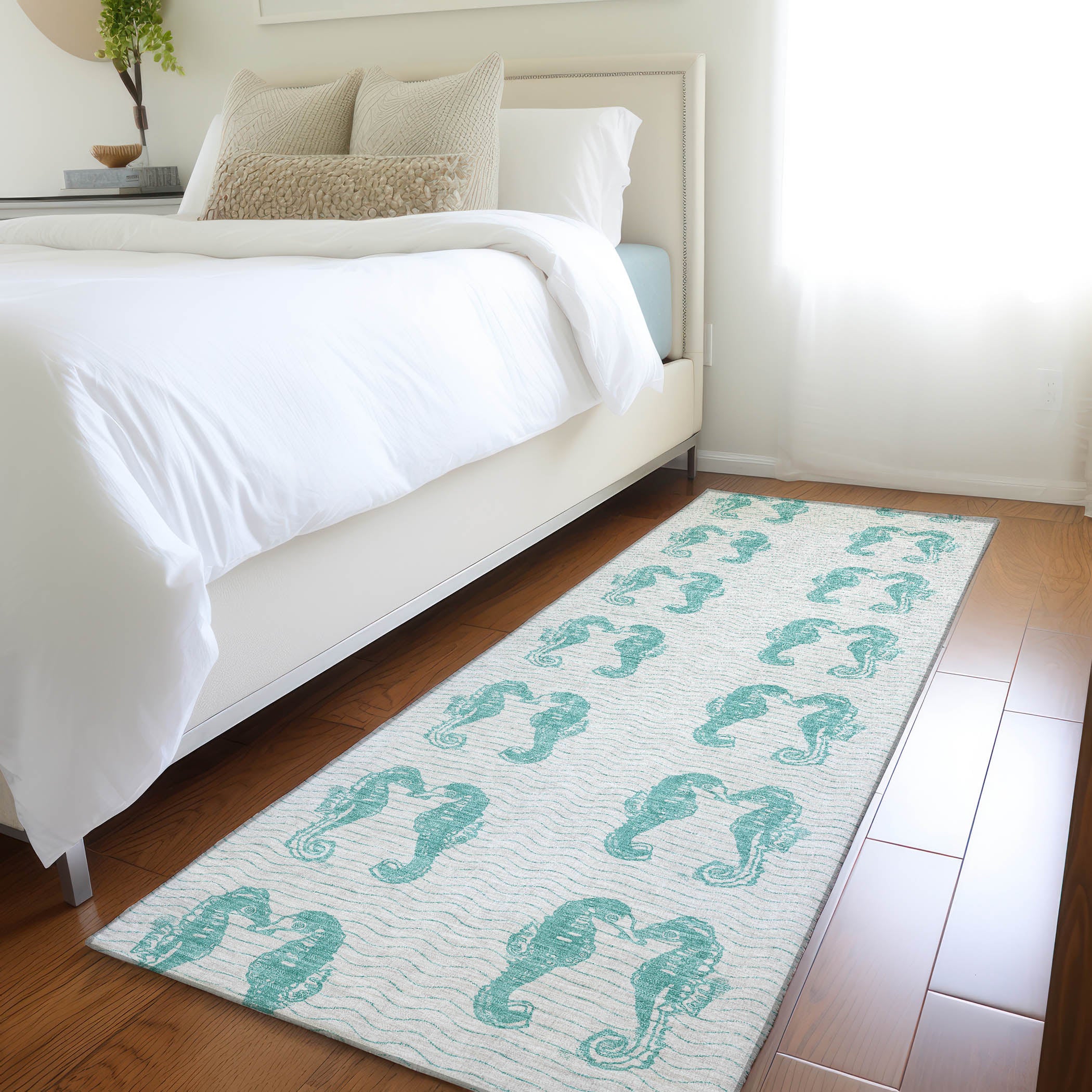 Athens Machine Washable Coastal Aqua Teal Rug 2'3" x 7'6" #shape_Runner