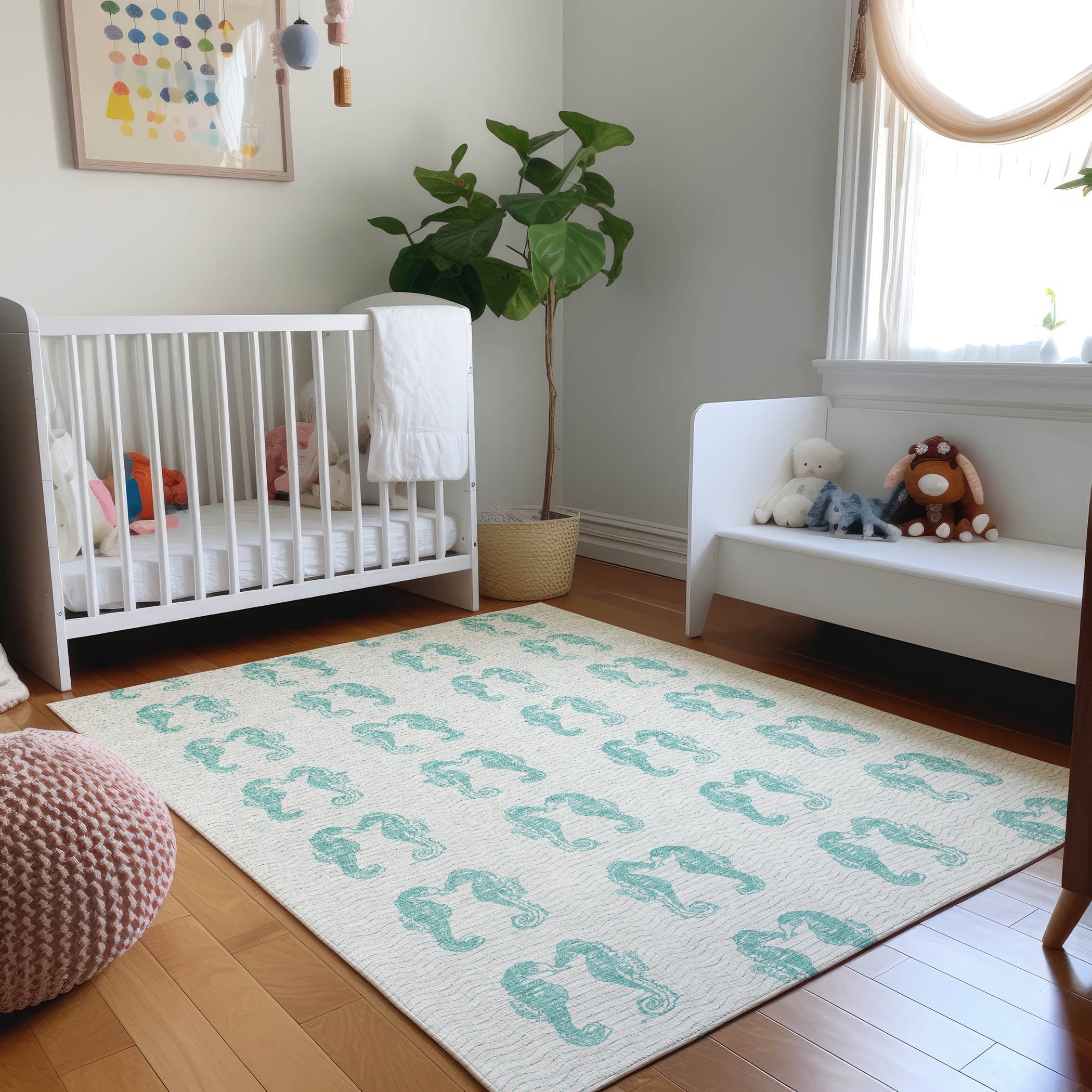 Athens Machine Washable Coastal Aqua Teal Rug 2'6" x 3'10" #shape_Rectangle