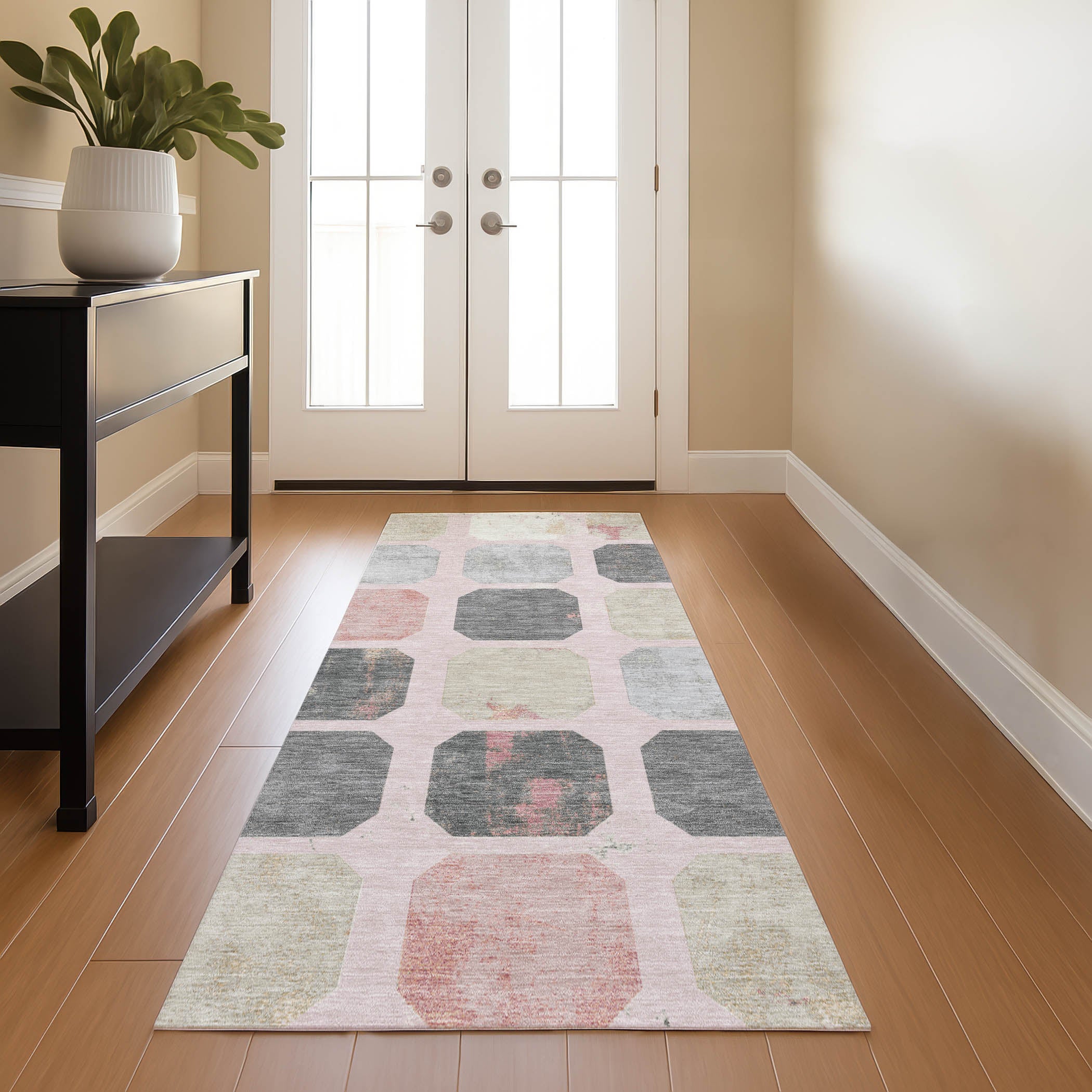 Athens Machine Washable Transitional Blush Pink Rug 2'3" x 7'6" #shape_Runner