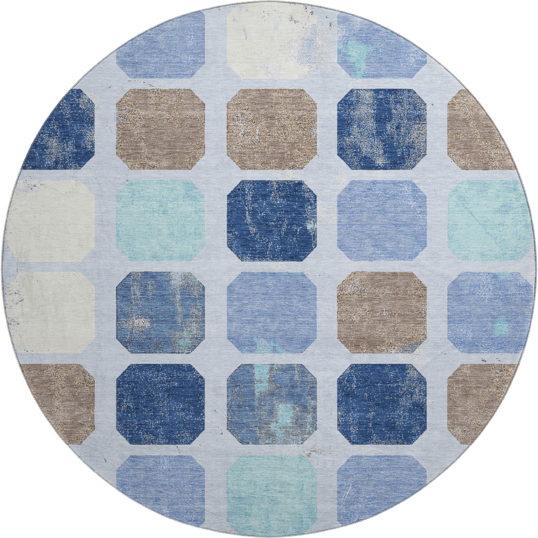 Athens Machine Washable Transitional Denim Blue Rug 8' x 8' #shape_Round