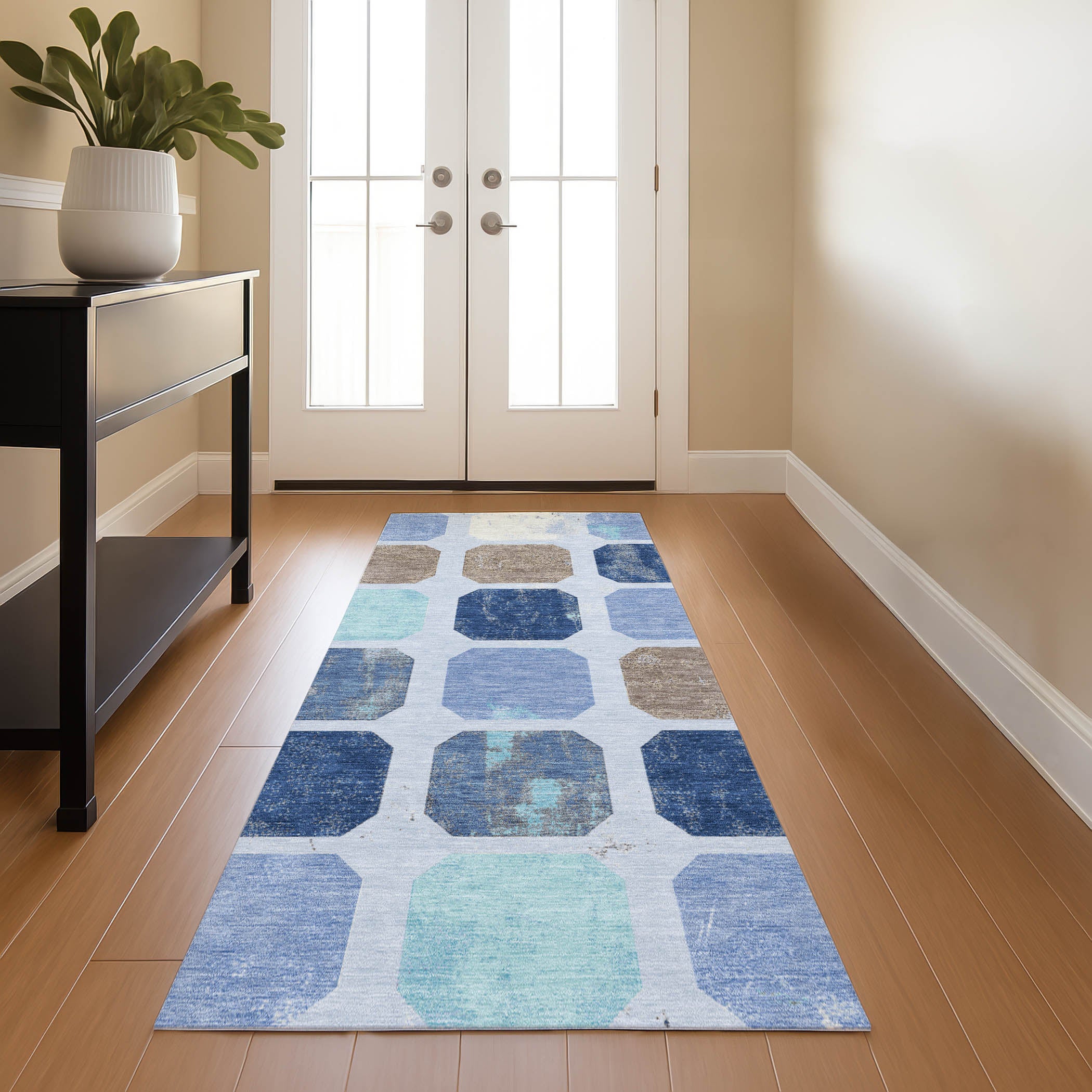 Athens Machine Washable Transitional Denim Blue Rug 2'3" x 7'6" #shape_Runner