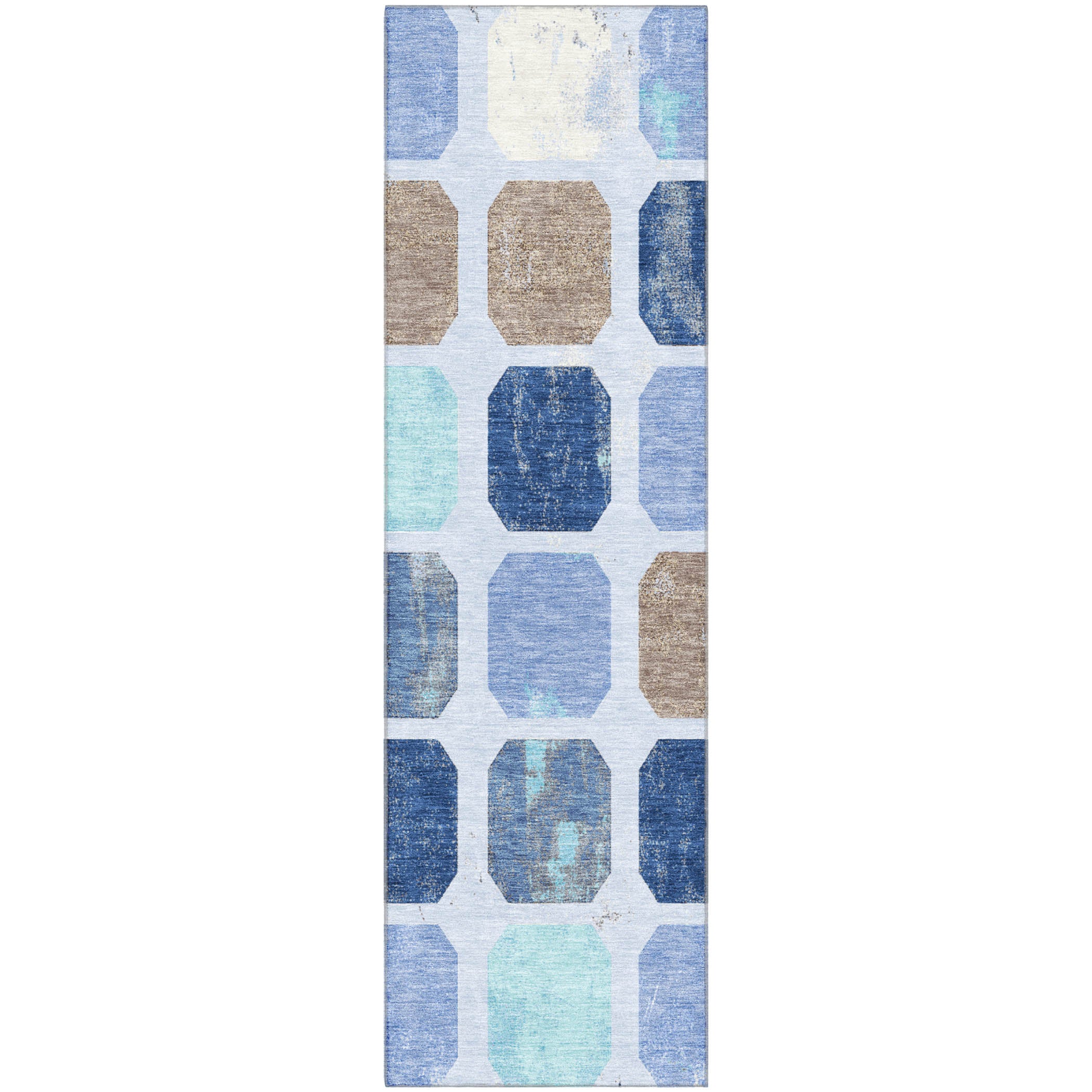 Athens Machine Washable Transitional Denim Blue Rug 2'3" x 7'6" #shape_Runner