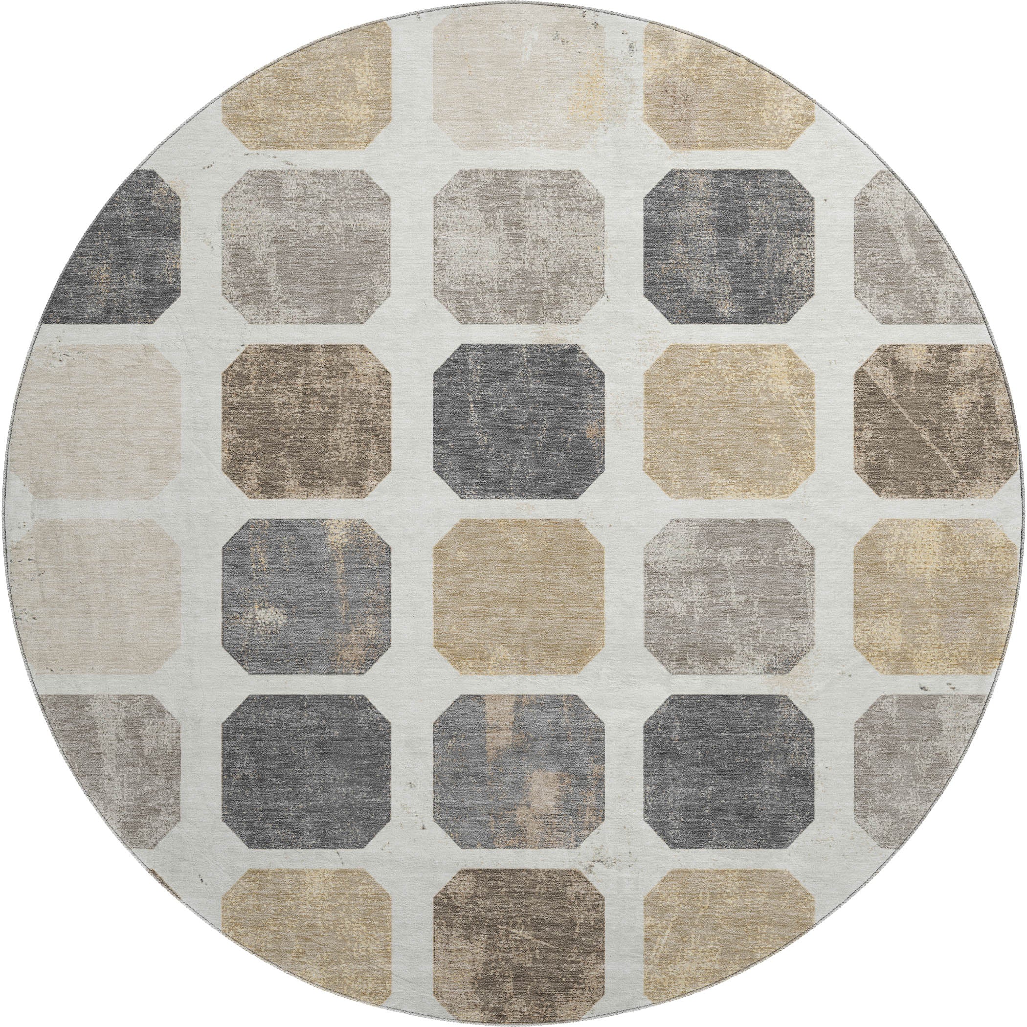 Athens Machine Washable Transitional Ivory Rug 8' x 8' #shape_Round