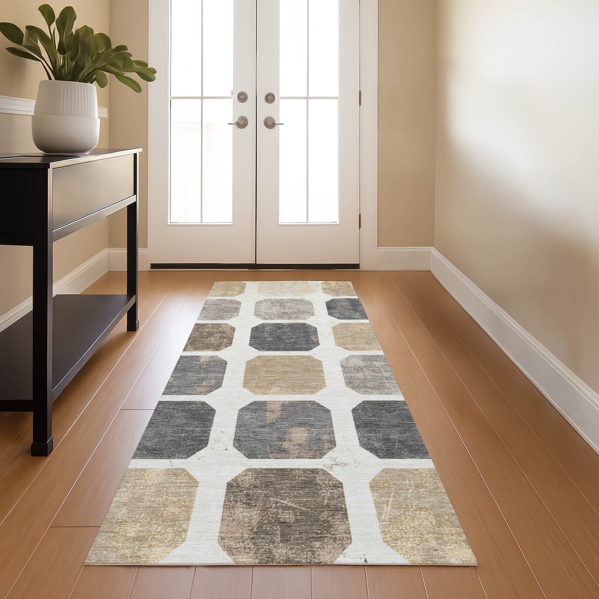 Athens Machine Washable Transitional Ivory Rug 2'3" x 7'6" #shape_Runner