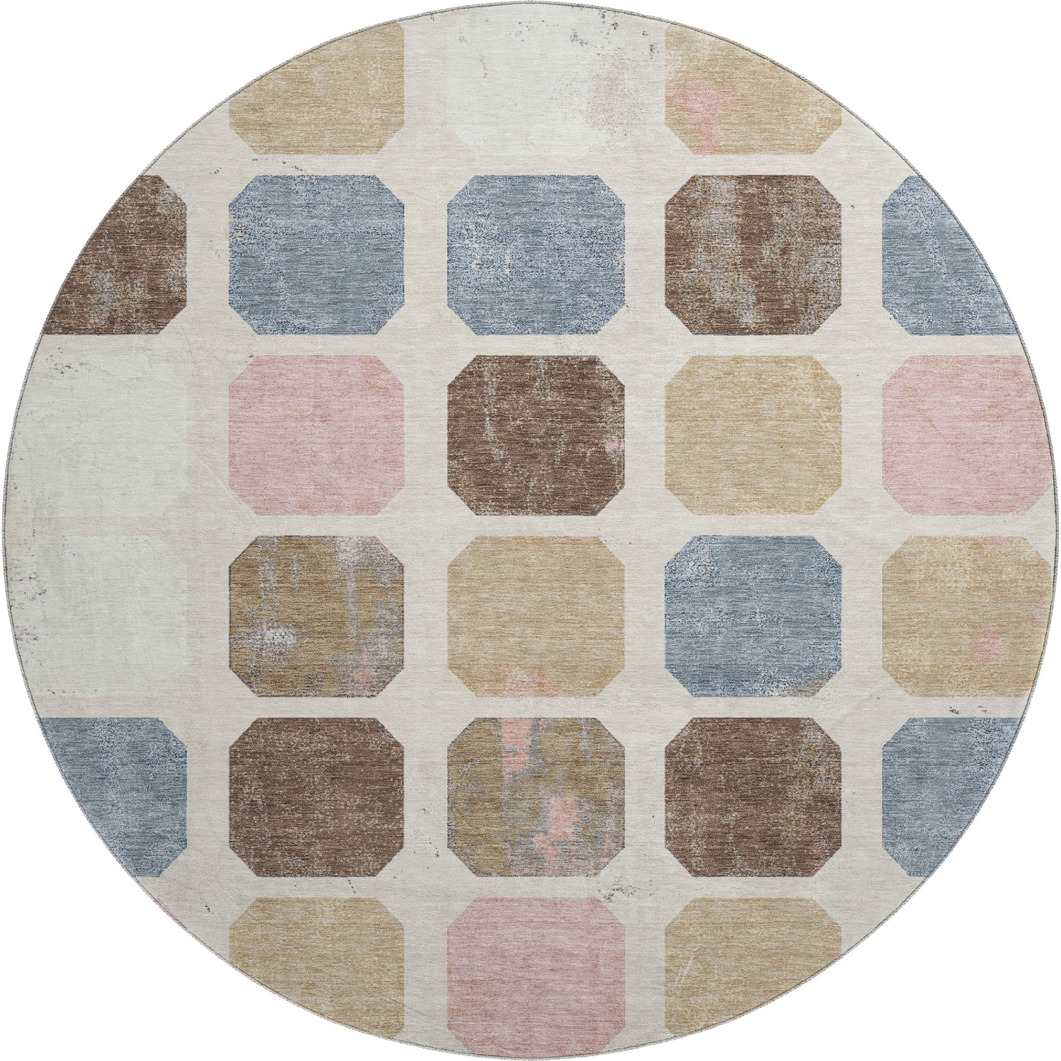 Athens Machine Washable Transitional Linen Ivory Rug 8' x 8' #shape_Round