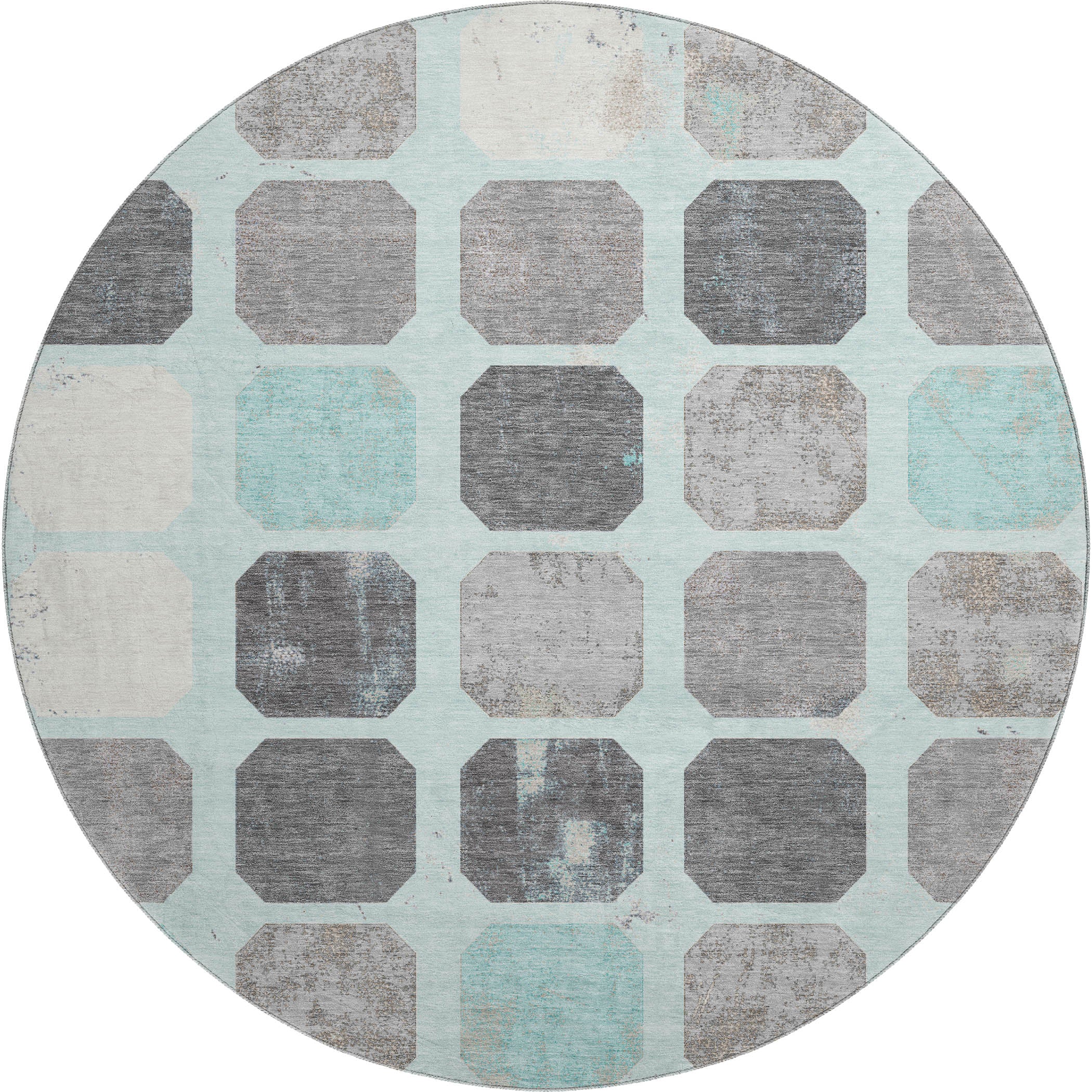 Athens Machine Washable Transitional Teal Rug 8' x 8' #shape_Round