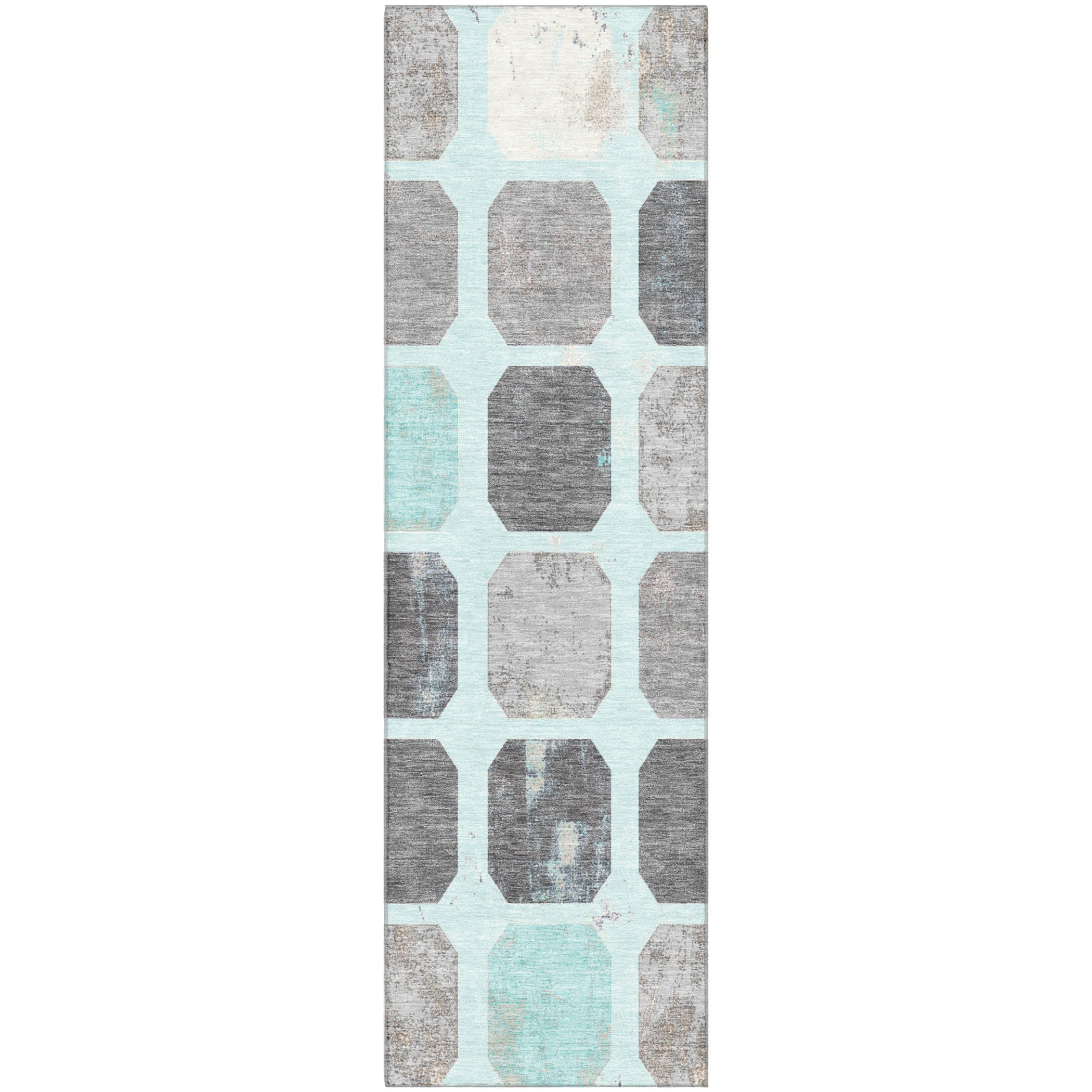 Athens Machine Washable Transitional Teal Rug 2'3" x 7'6" #shape_Runner