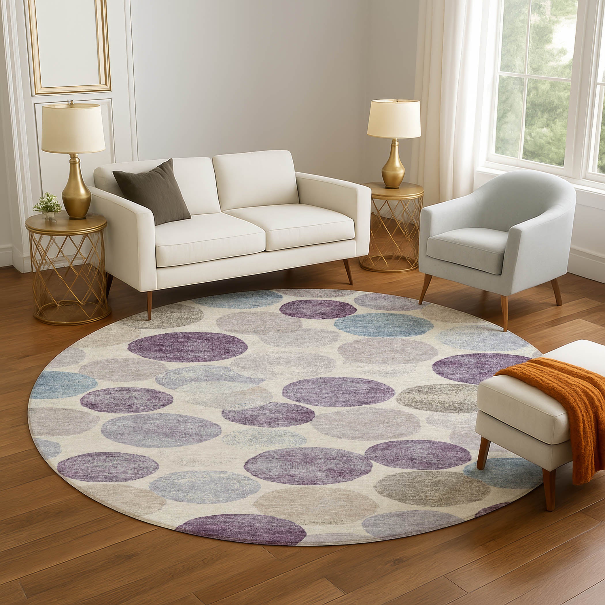 Tallinn Machine Washable Transitional Plum Purple Rug 8' x 8' #shape_Round