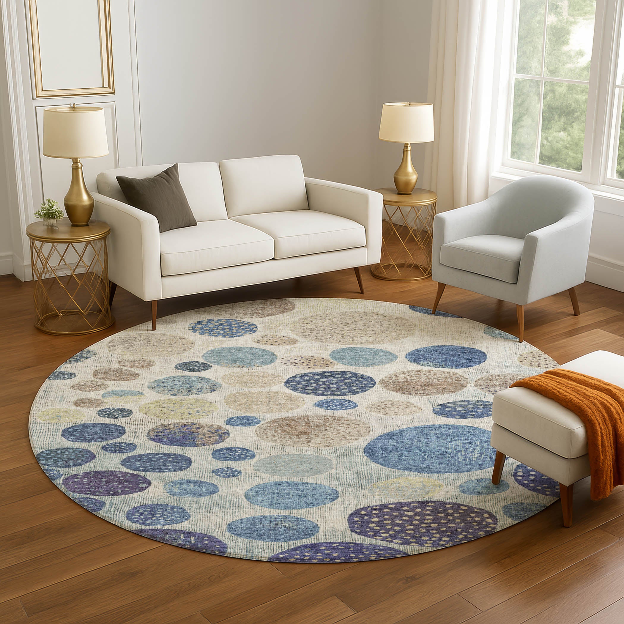 Sintra Machine Washable Transitional Navy Blue Rug 8' x 8' #shape_Round