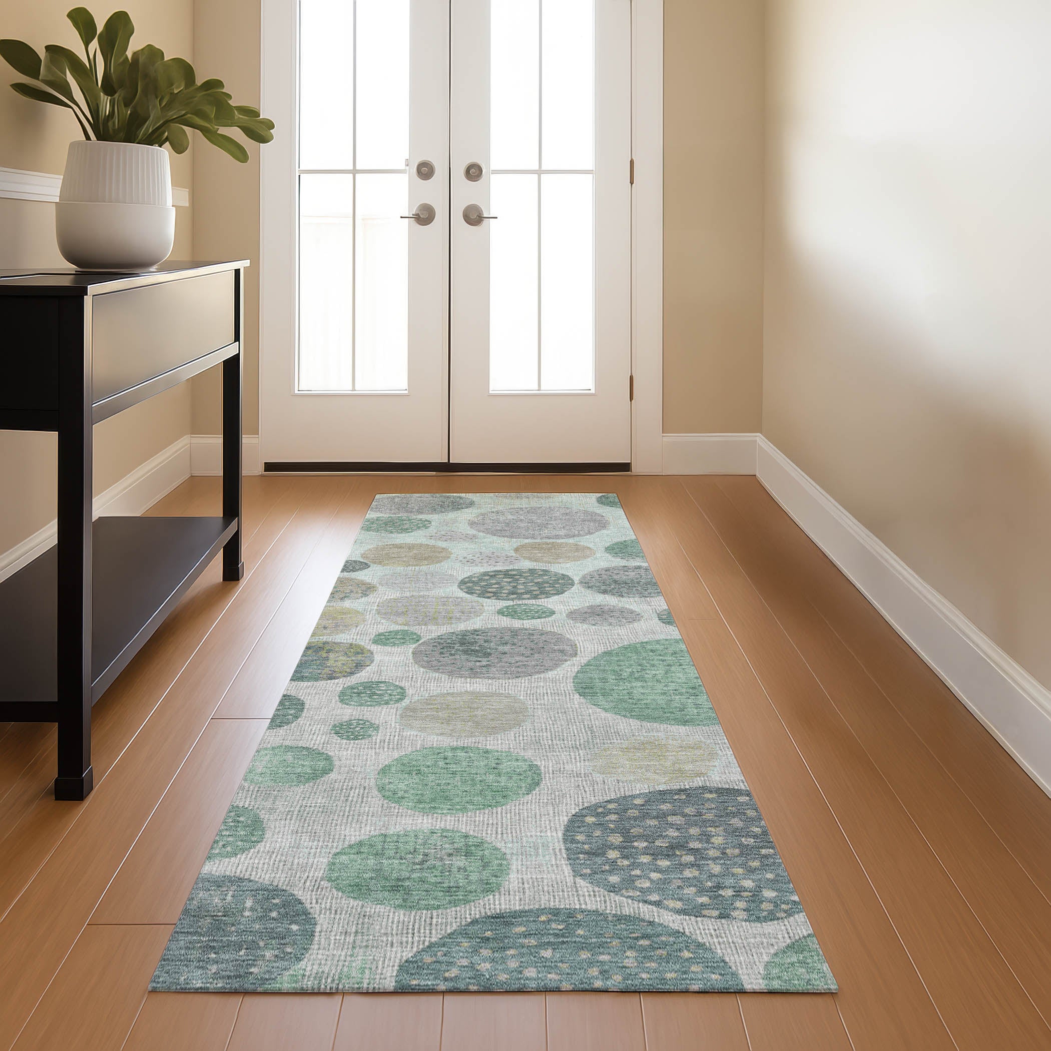 Sintra Machine Washable Transitional Sage Green Rug 2'3" x 7'6" #shape_Runner