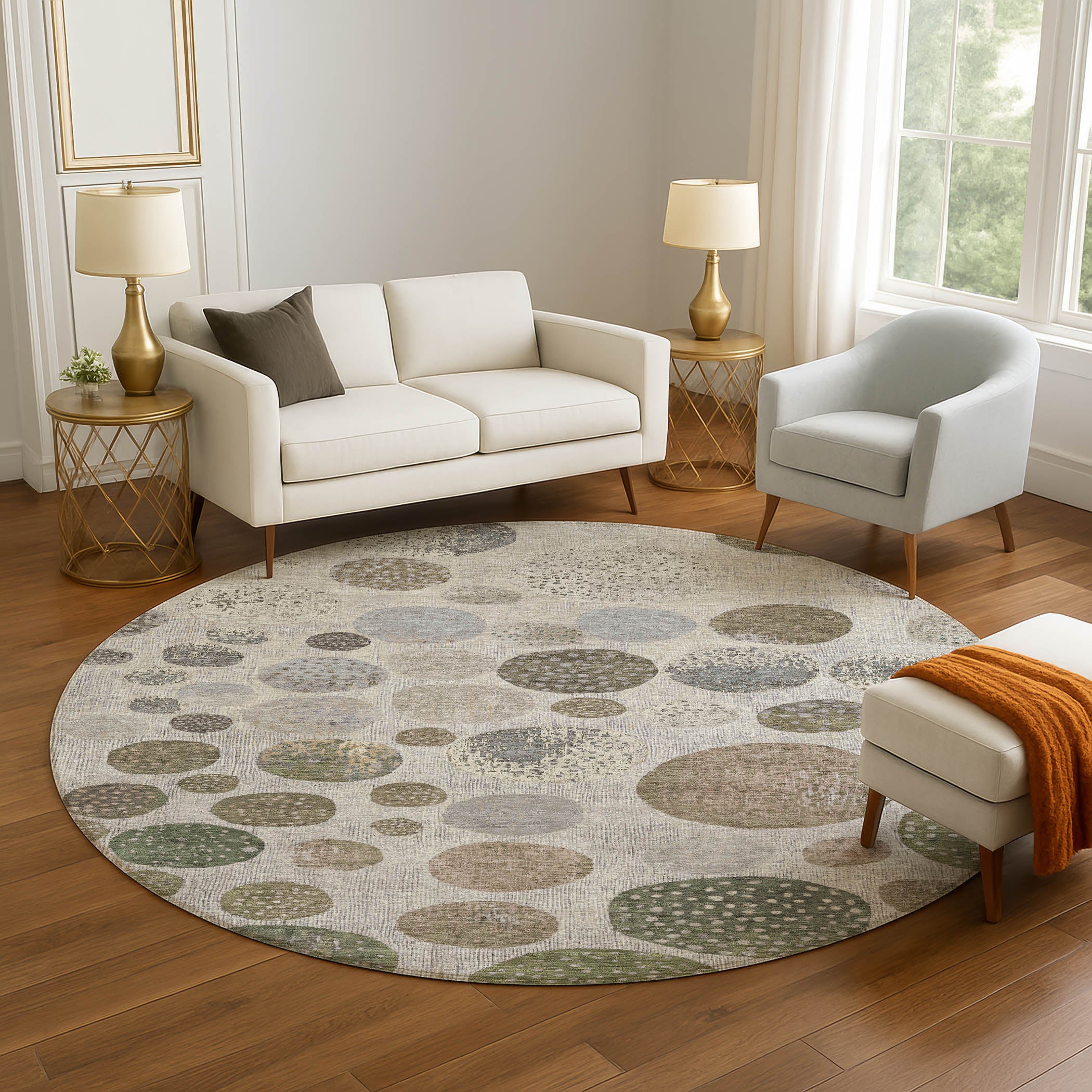 Sintra Machine Washable Transitional Taupe Brown Rug 8' x 8' #shape_Round