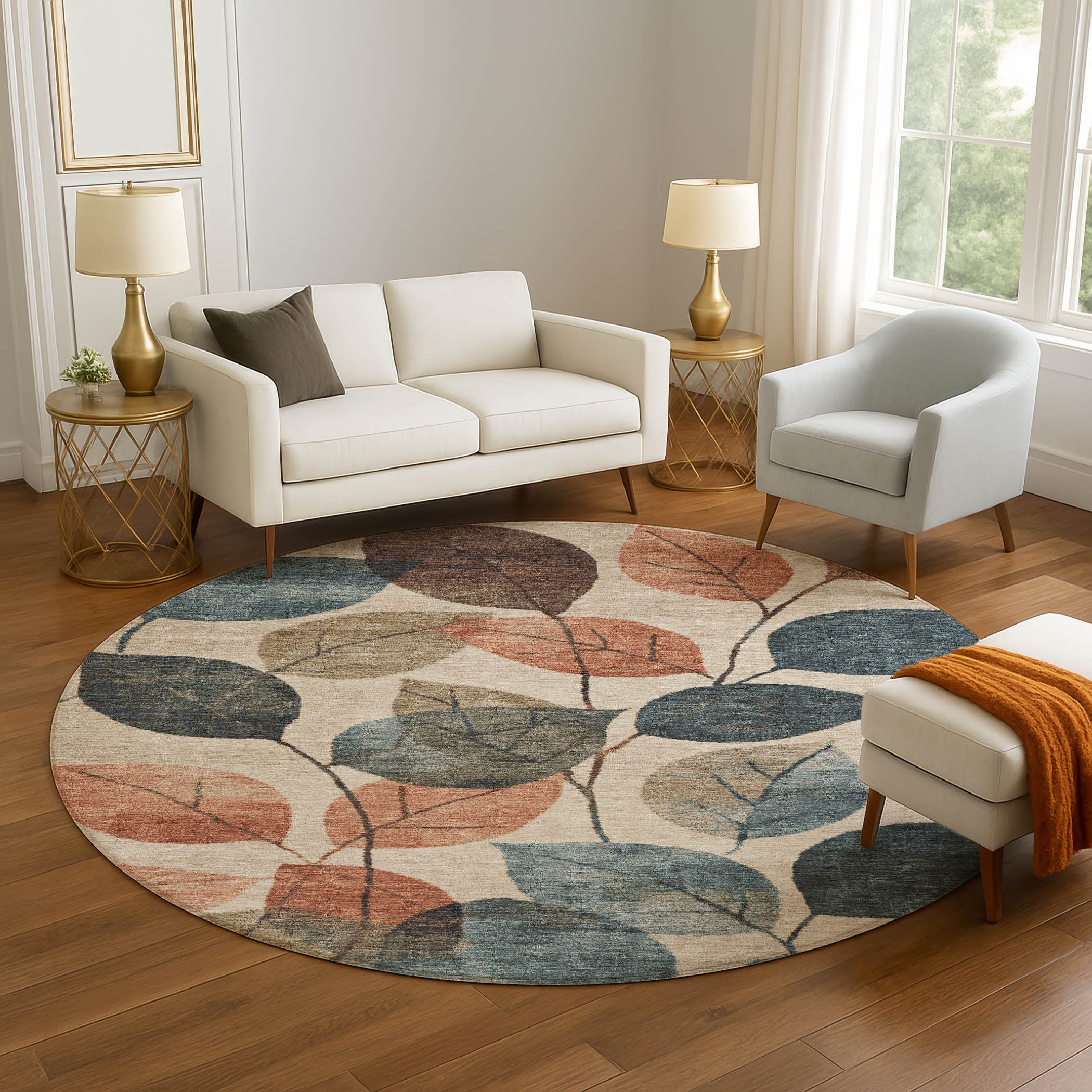 Bruges Machine Washable Transitional Beige Brown Rug 8' x 8' #shape_Round