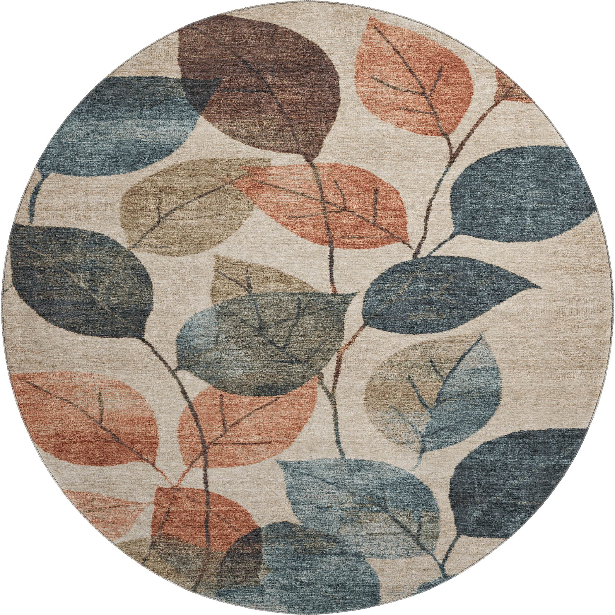 Bruges Machine Washable Transitional Beige Brown Rug 8' x 8' #shape_Round