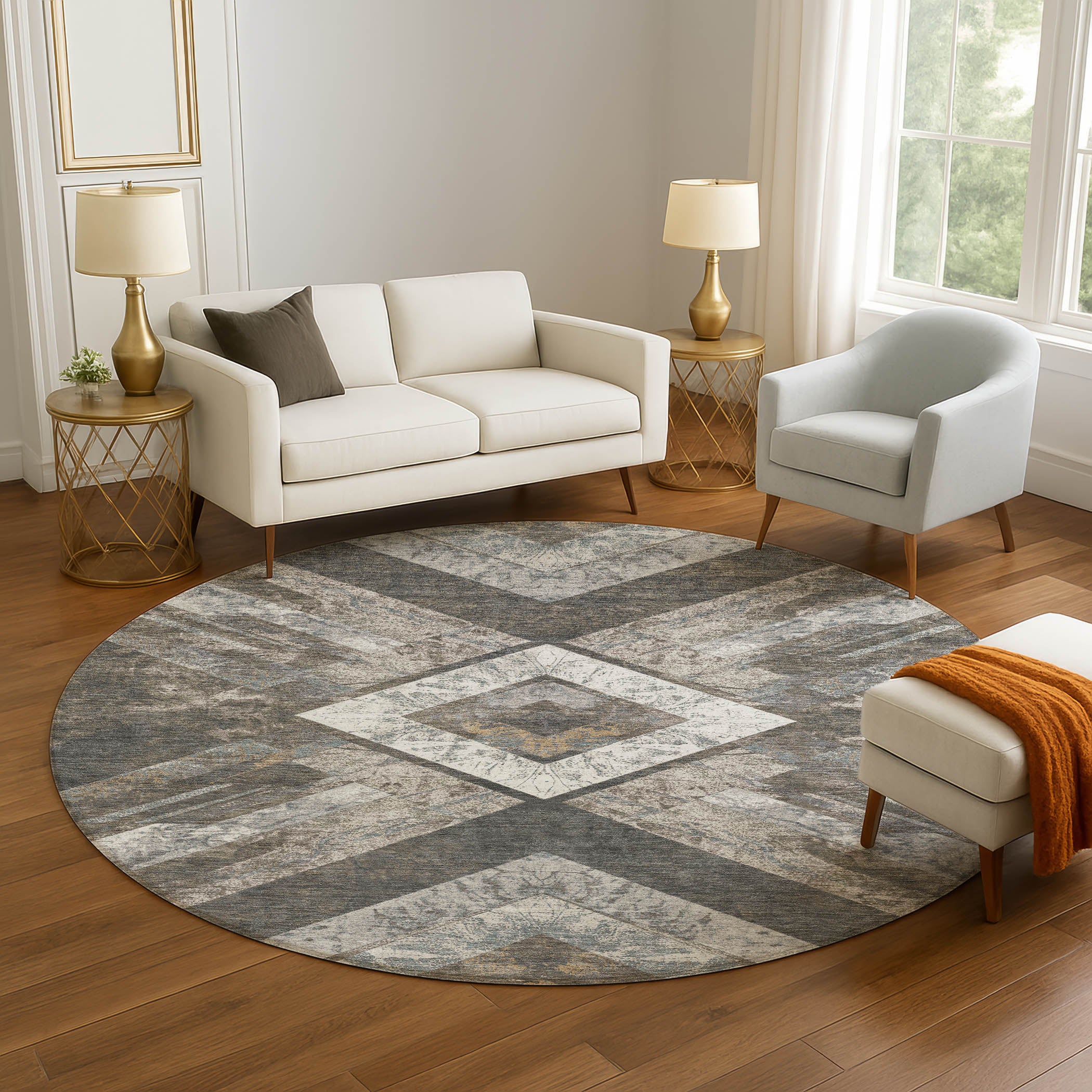 Salzburg Machine Washable Transitional Brown Rug 8' x 8' #shape_Round