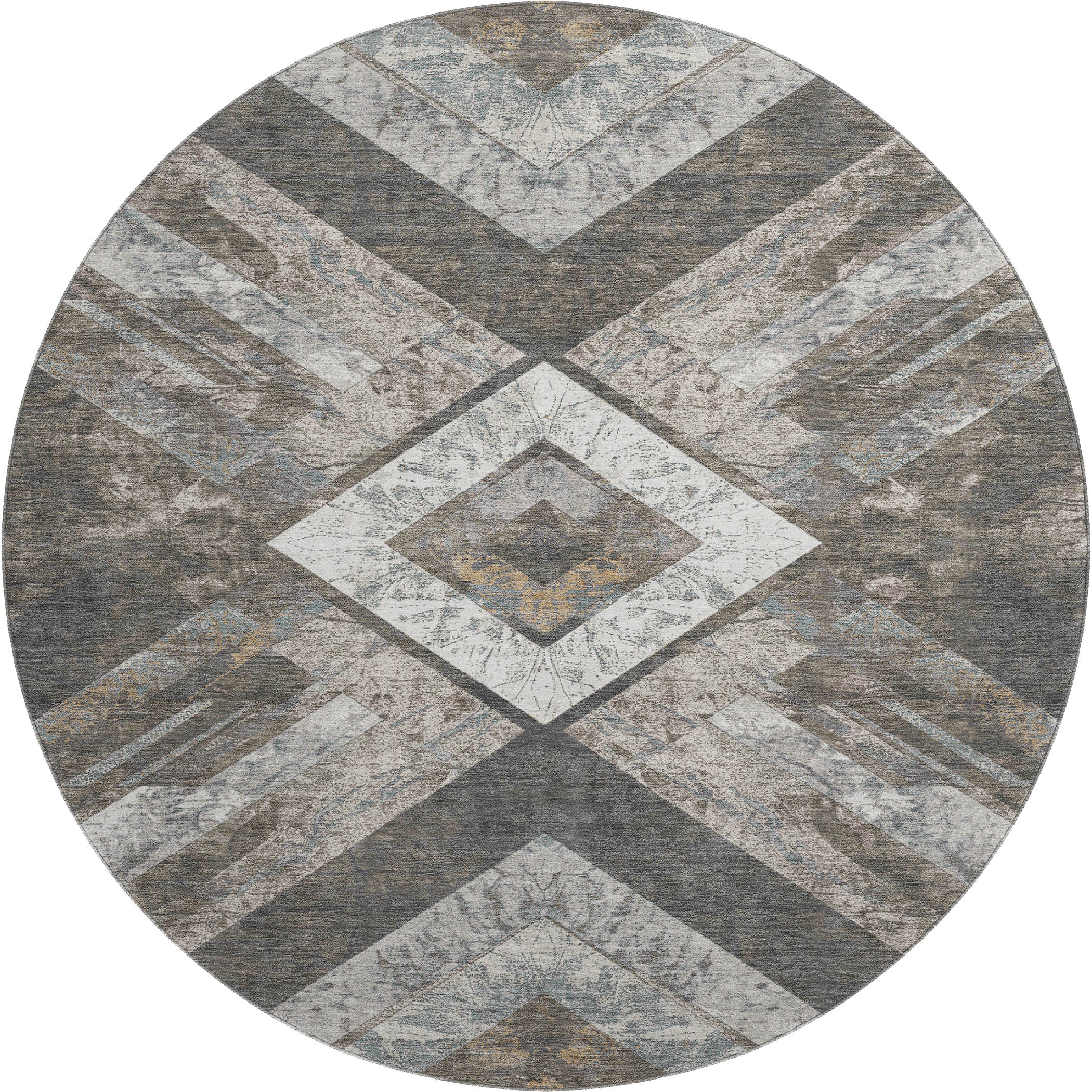 Salzburg Machine Washable Transitional Brown Rug 8' x 8' #shape_Round