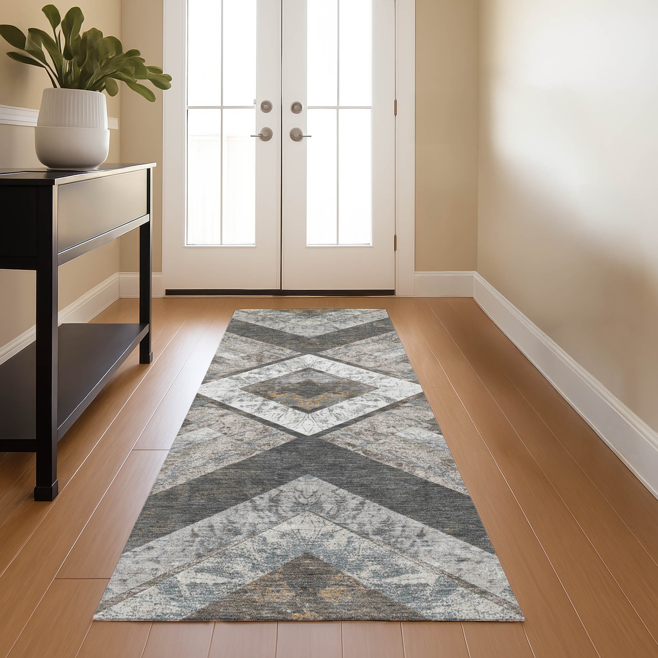 Salzburg Machine Washable Transitional Brown Rug 2'3" x 7'6" #shape_Runner