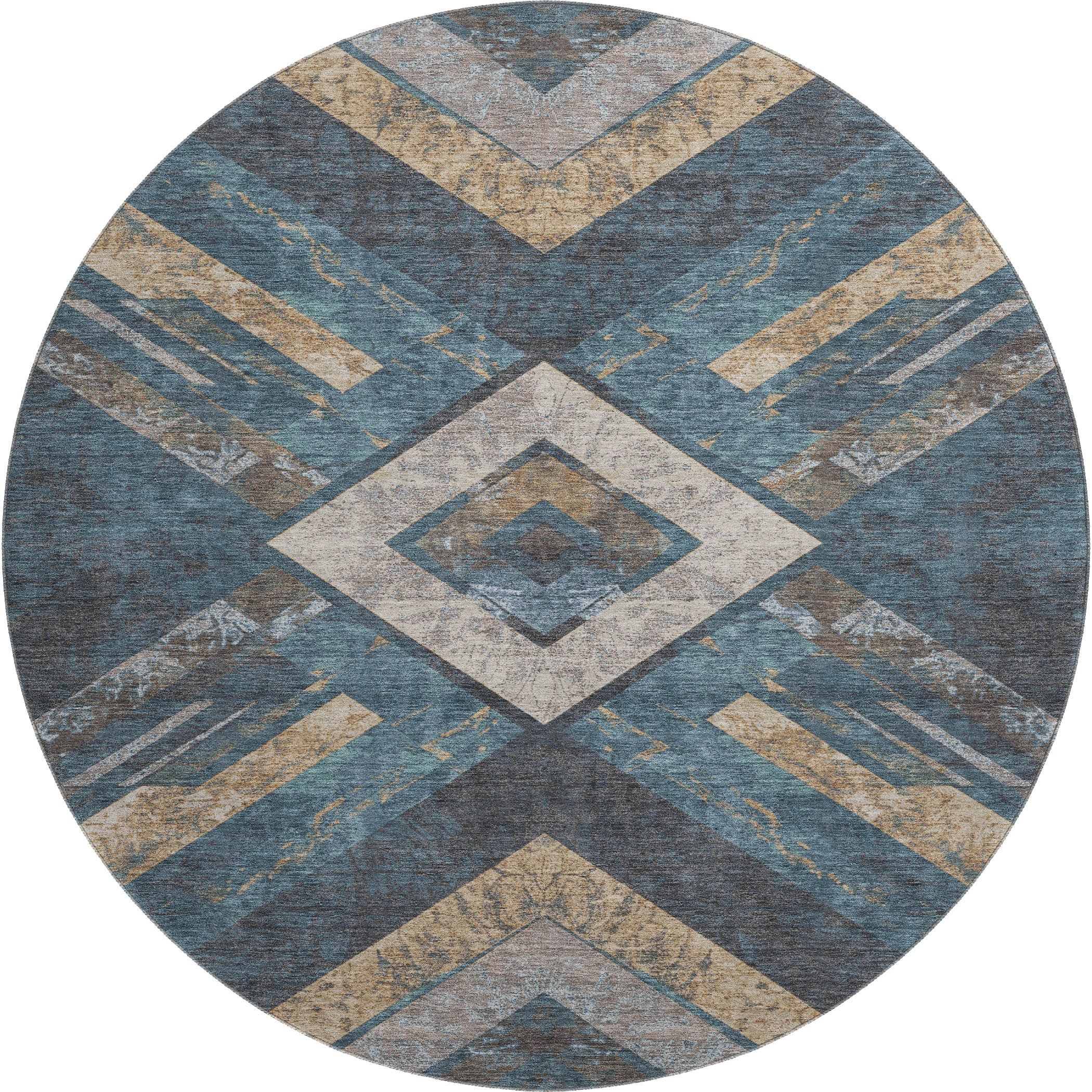 Salzburg Machine Washable Transitional Navy Blue Rug 8' x 8' #shape_Round
