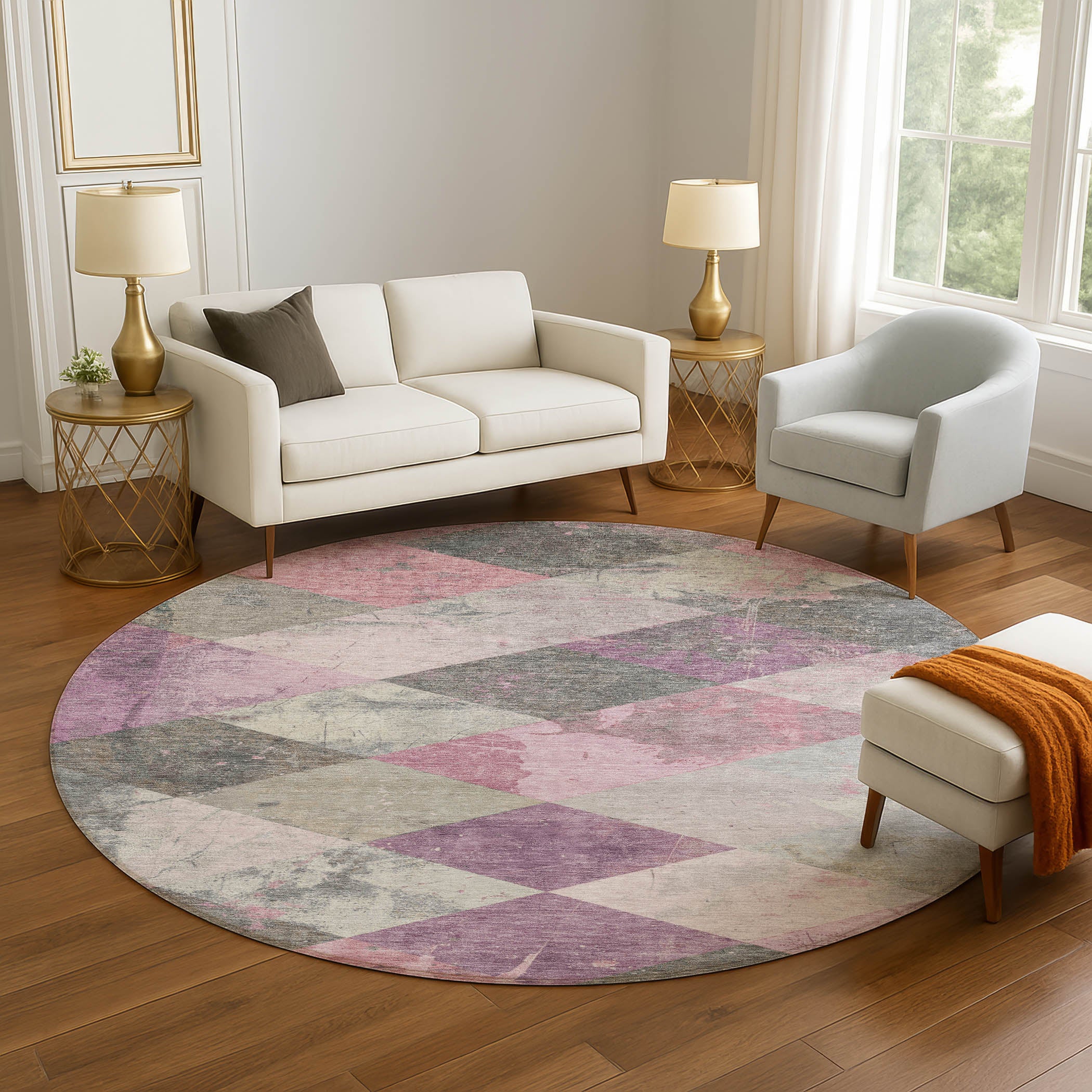 Reykjavik Machine Washable Transitional Blush Pink Rug 8' x 8' #shape_Round