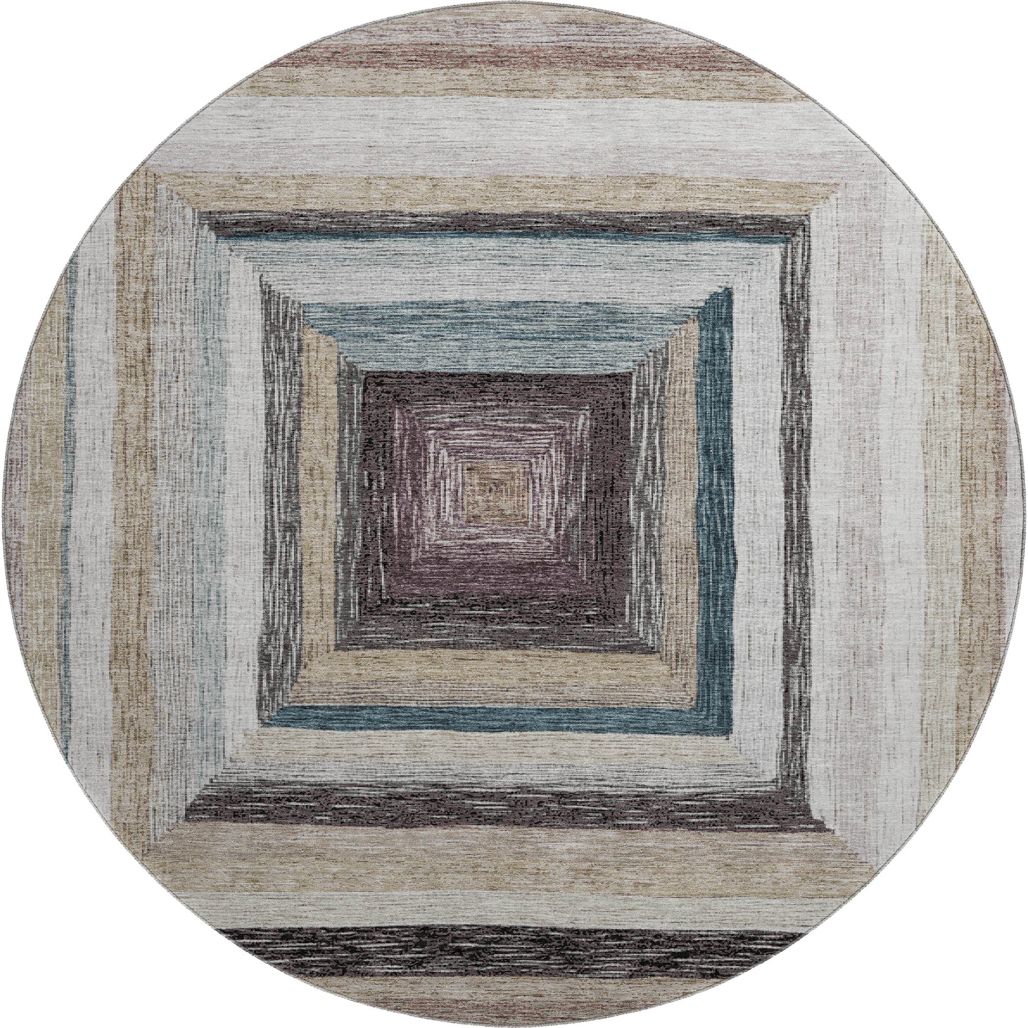 Porto Machine Washable Transitional Beige Brown Rug 8' x 8' #shape_Round