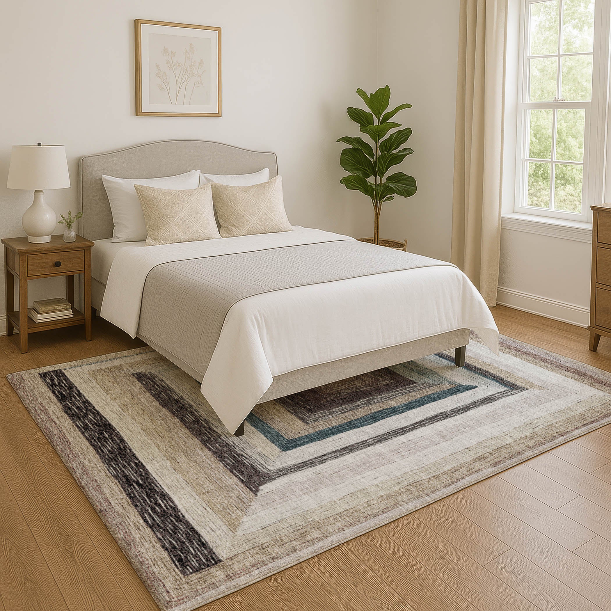 Porto Machine Washable Transitional Beige Brown Rug 2'6" x 3'10" #shape_Rectangle