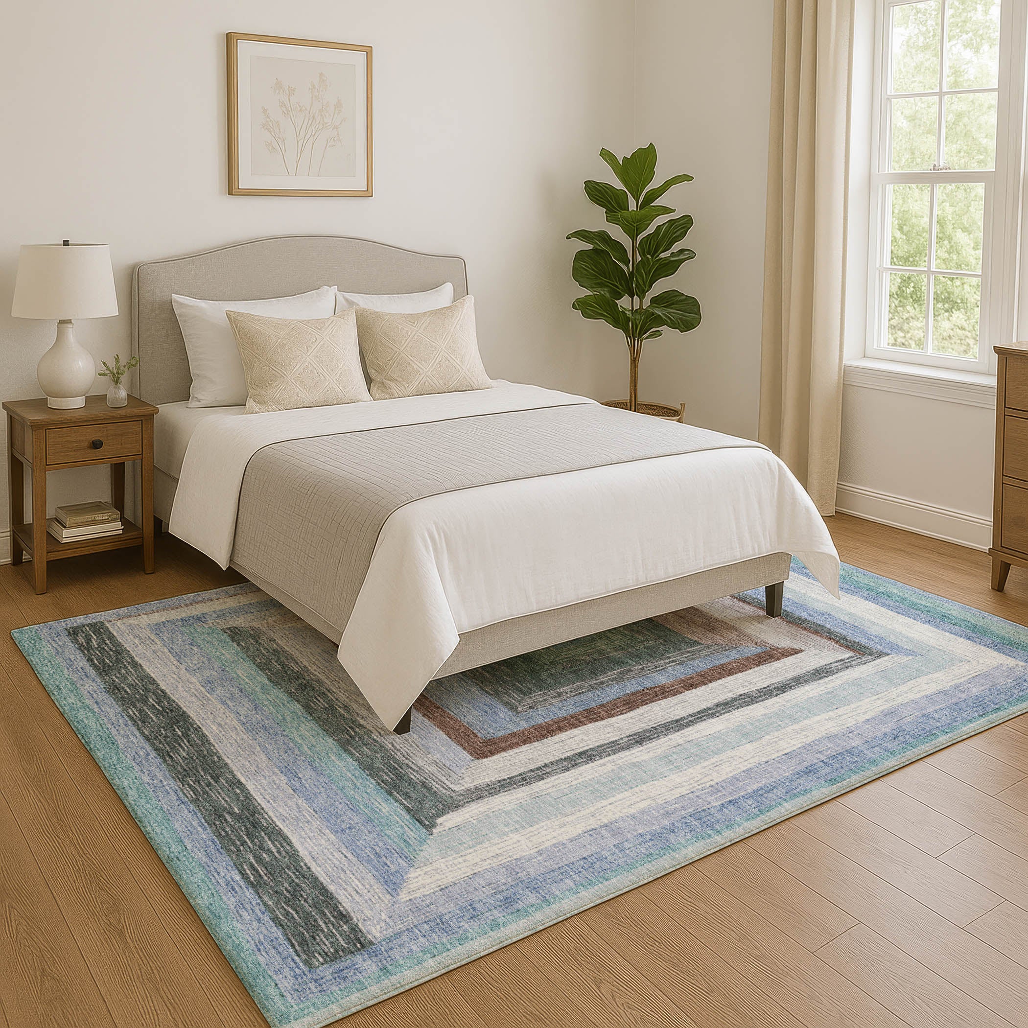 Porto Machine Washable Transitional Denim Blue Rug 2'6" x 3'10" #shape_Rectangle