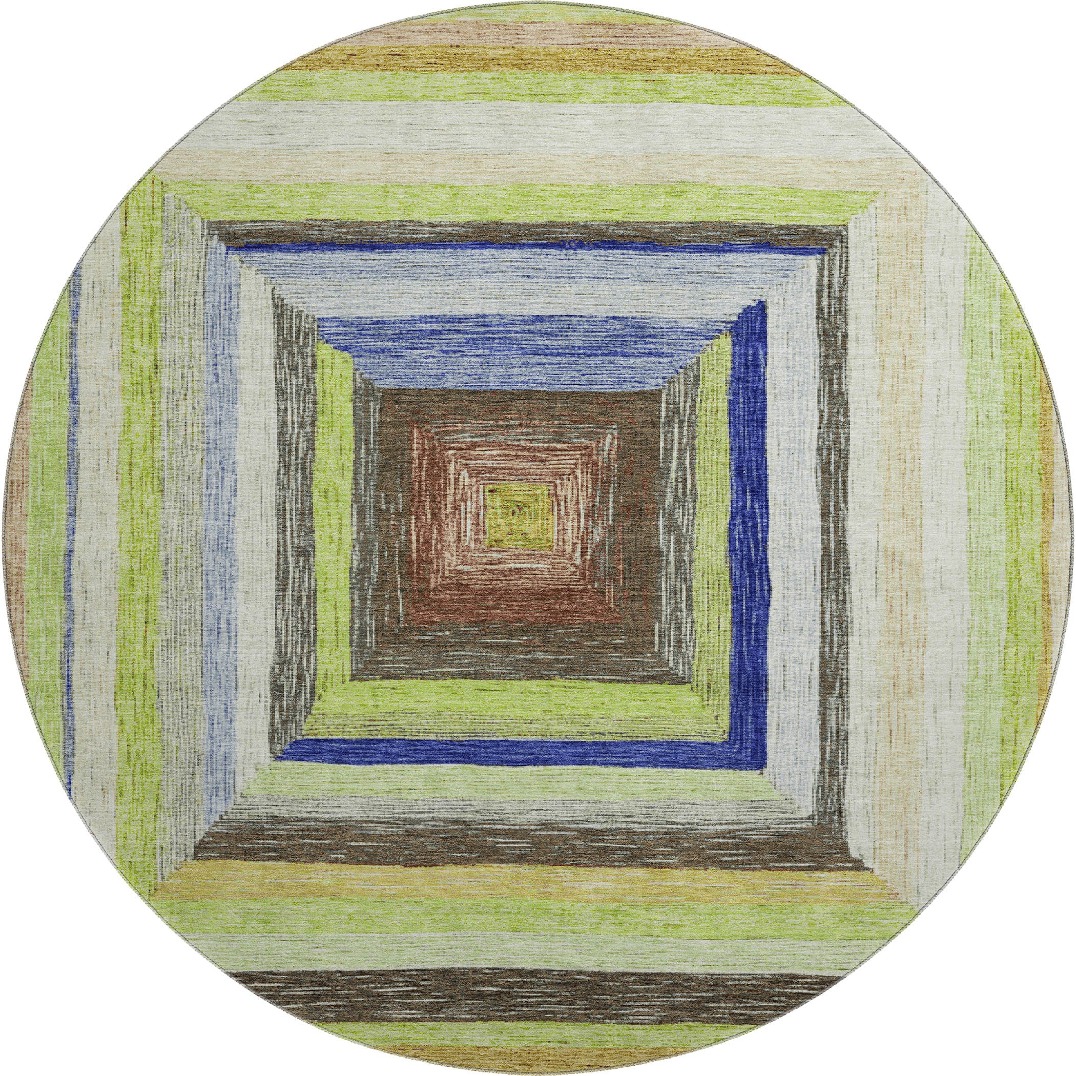 Porto Machine Washable Transitional Lime Green Rug 8' x 8' #shape_Round
