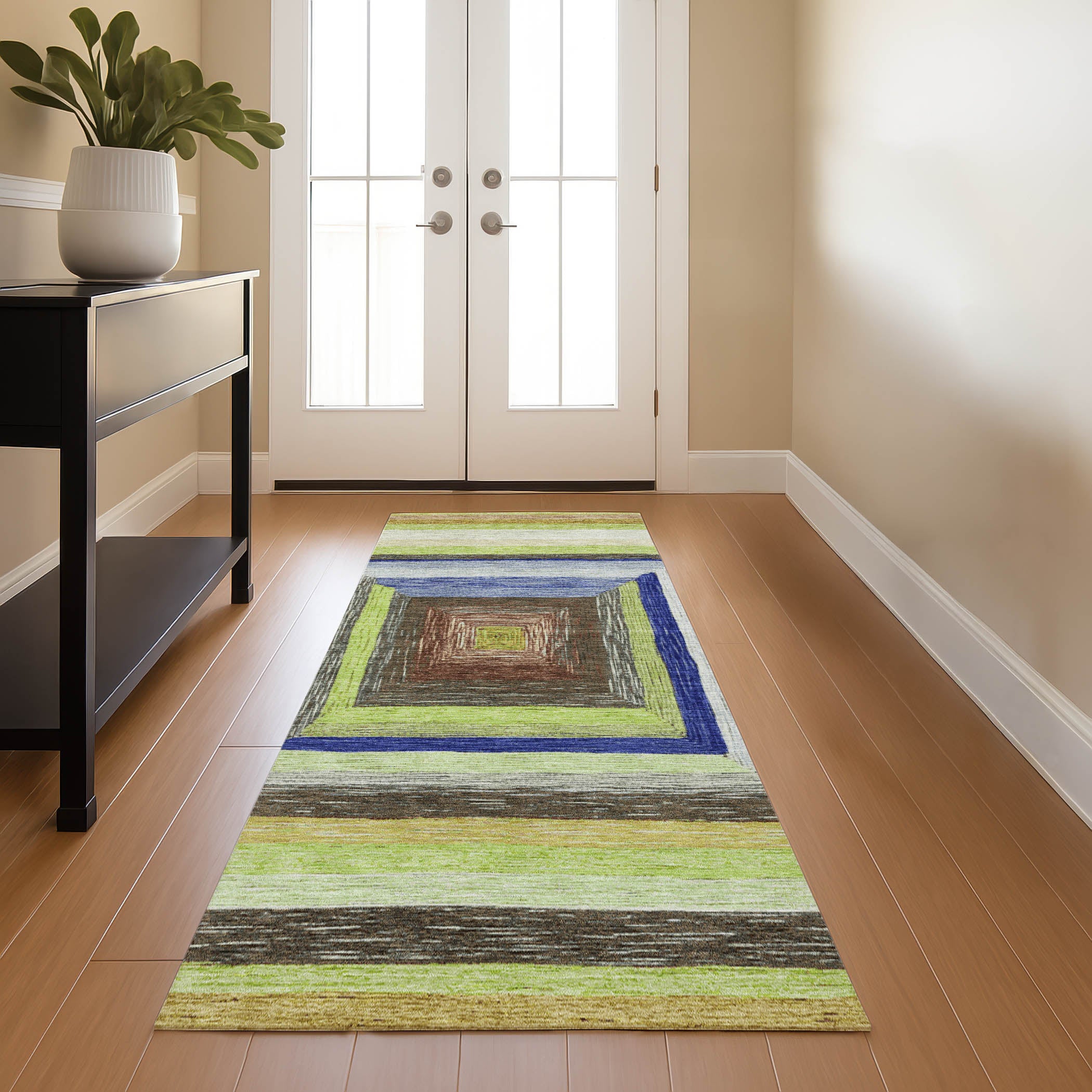 Porto Machine Washable Transitional Lime Green Rug 2'3" x 7'6" #shape_Runner