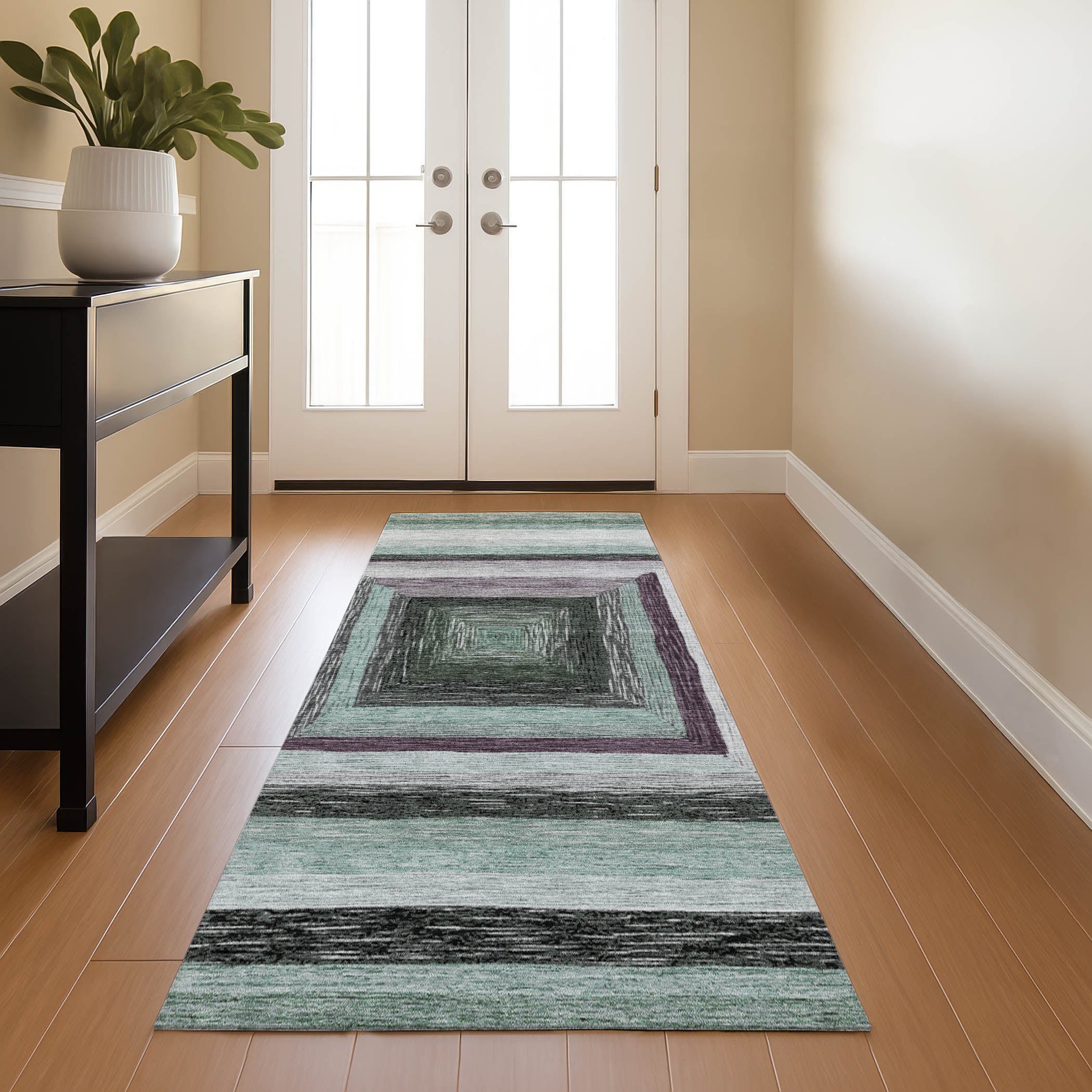 Porto Machine Washable Transitional Seafoam Blue Rug 2'3" x 7'6" #shape_Runner