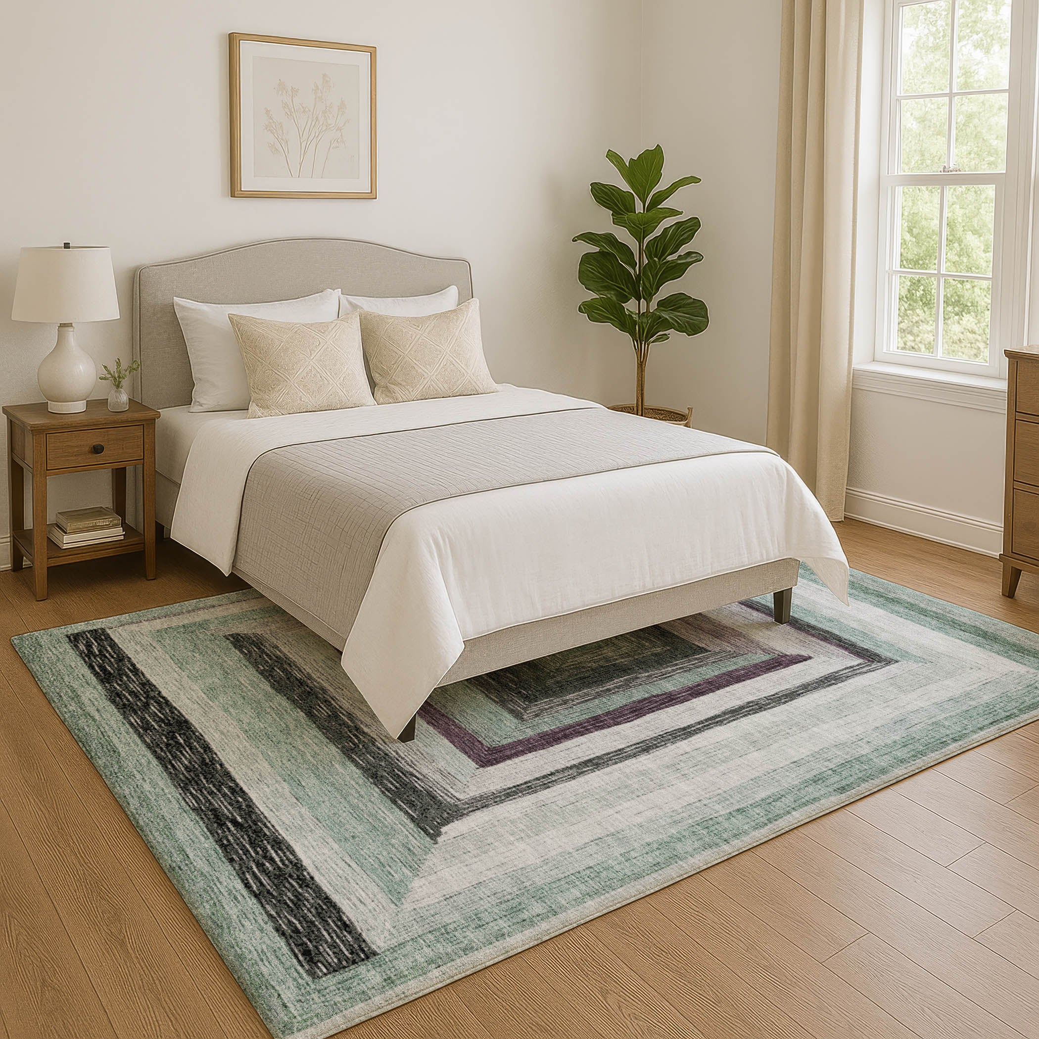 Porto Machine Washable Transitional Seafoam Blue Rug 2'6" x 3'10" #shape_Rectangle
