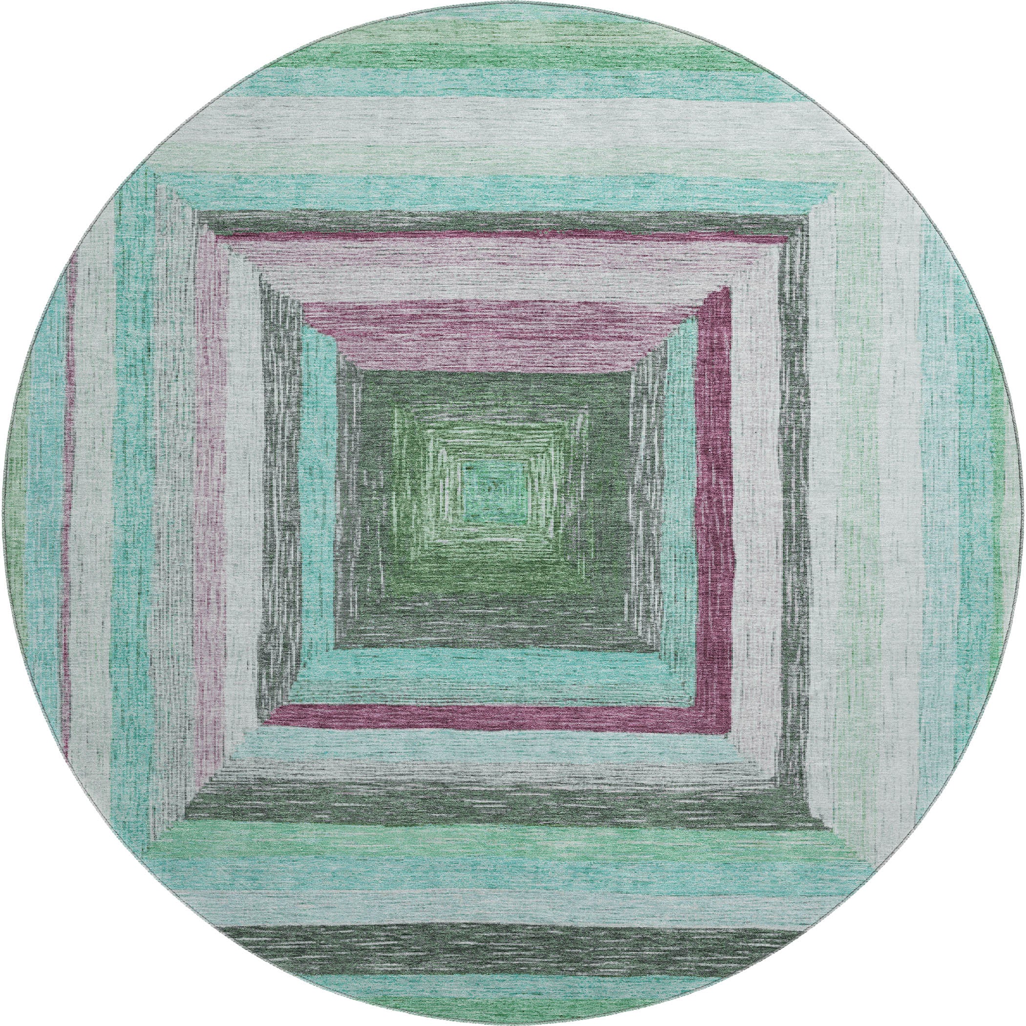 Porto Machine Washable Transitional Teal Rug 8' x 8' #shape_Round