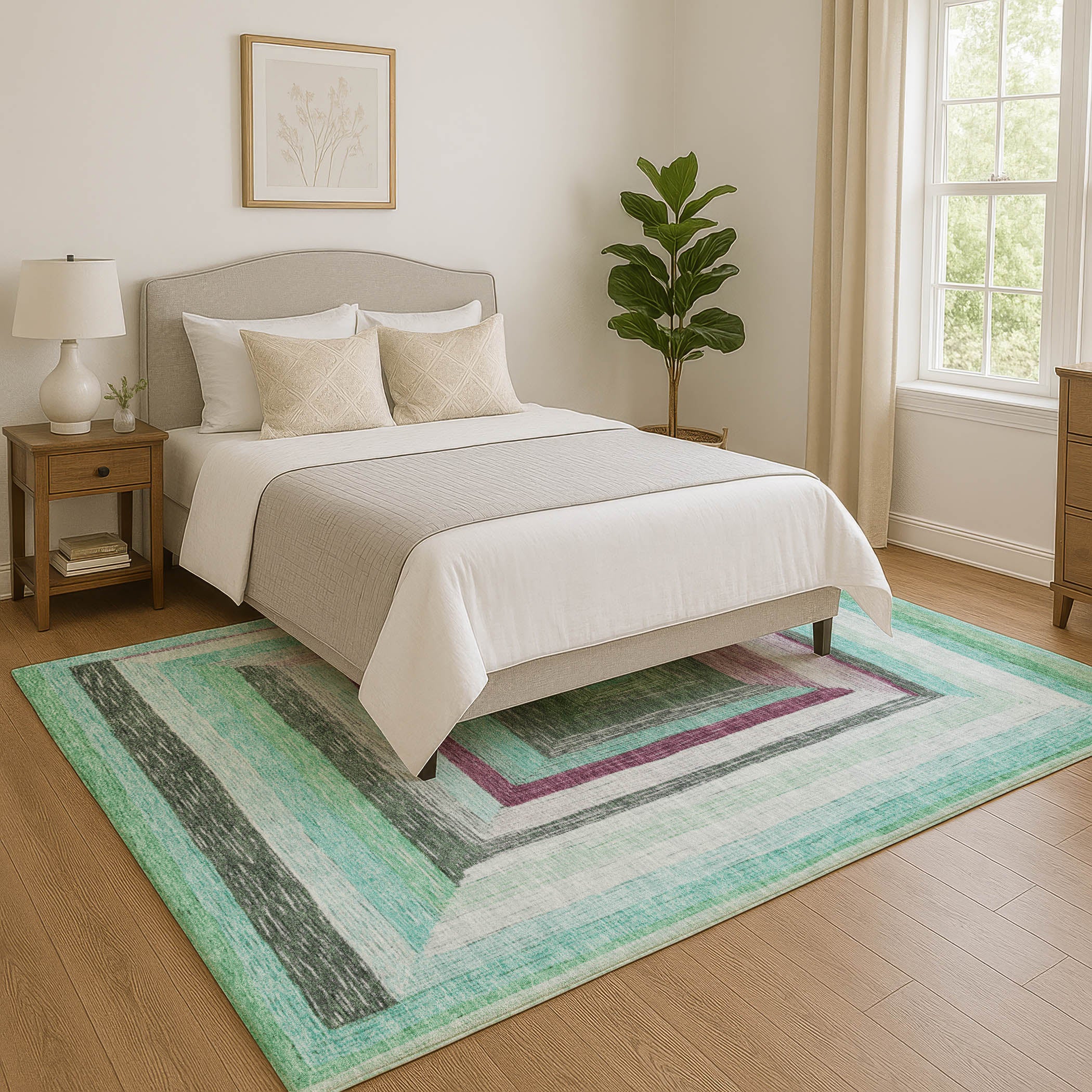 Porto Machine Washable Transitional Teal Rug 2'6" x 3'10" #shape_Rectangle