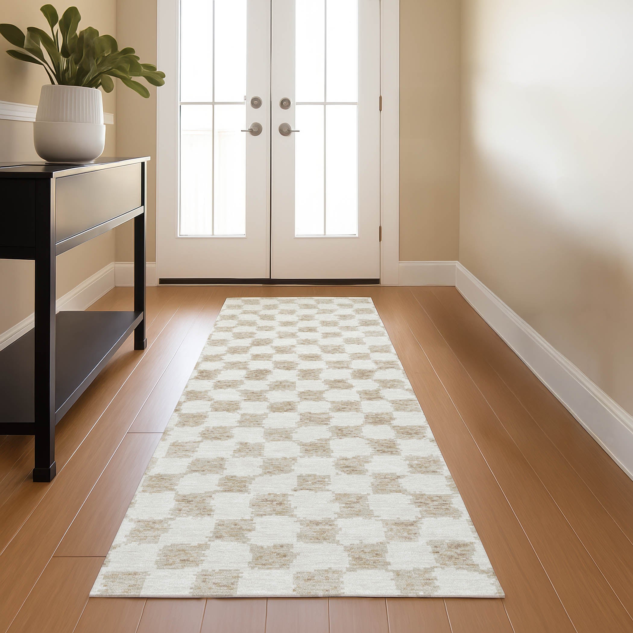 Ghent Machine Washable Transitional Beige Brown Rug 2'3" x 7'6" #shape_Runner