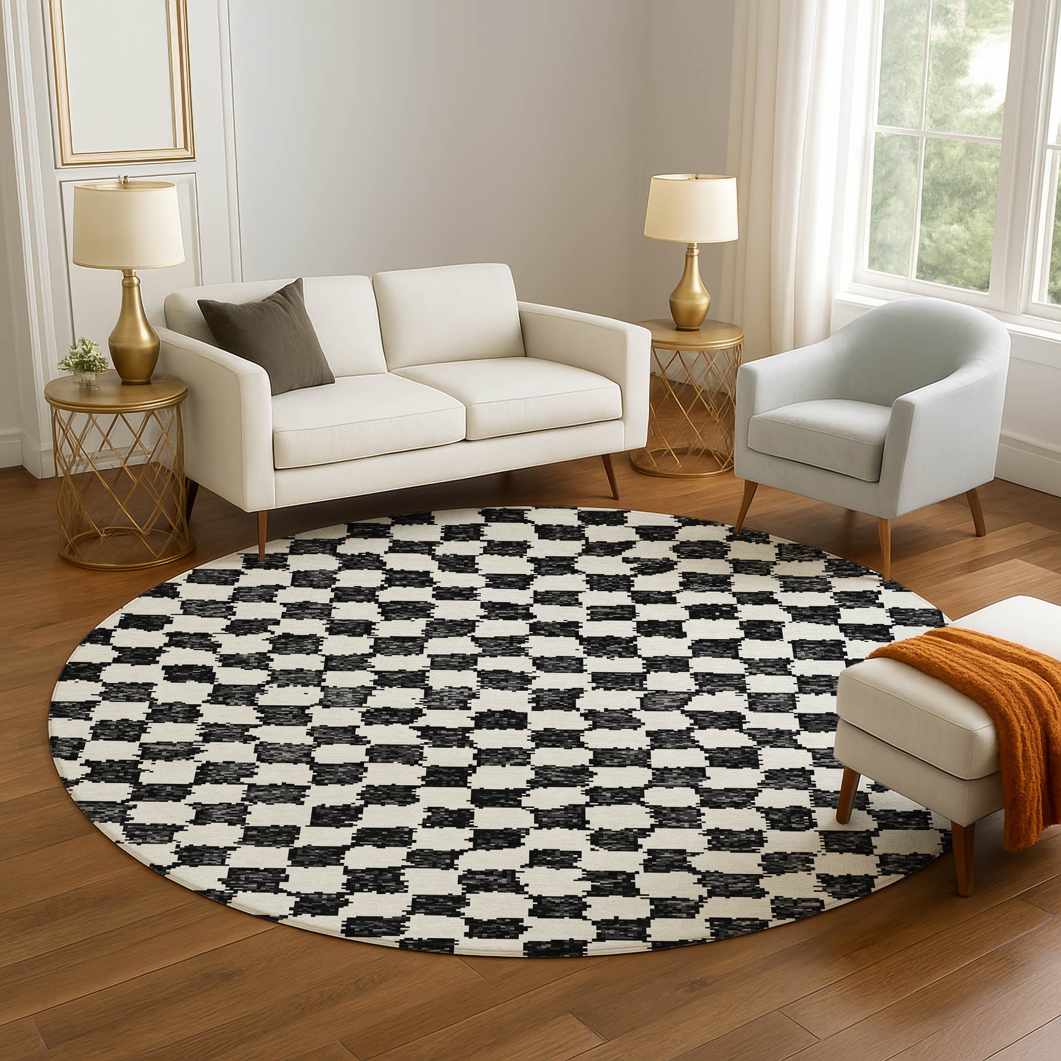Ghent Machine Washable Transitional Black Rug 8' x 8' #shape_Round