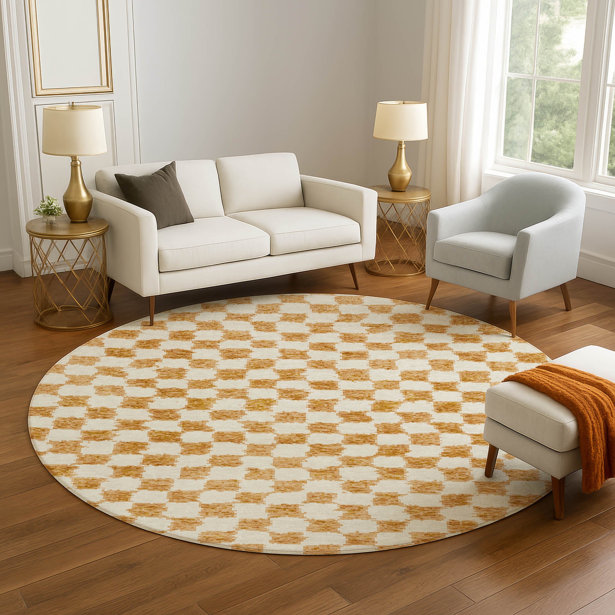 Ghent Machine Washable Transitional Orange Rug 8' x 8' #shape_Round