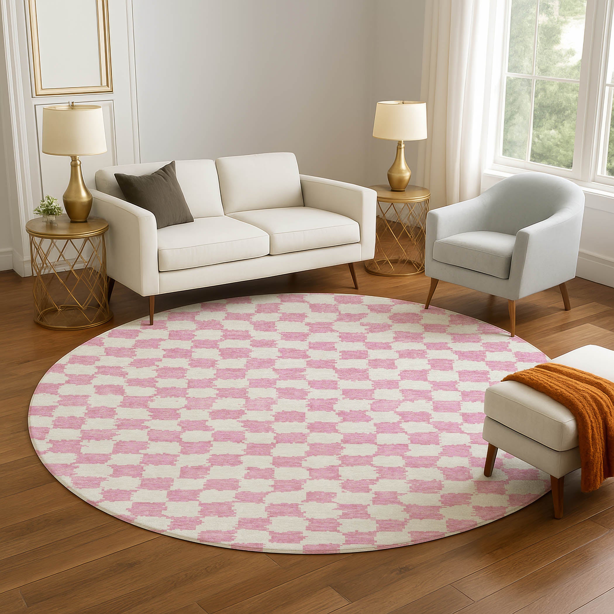 Ghent Machine Washable Transitional Pink Rug 8' x 8' #shape_Round