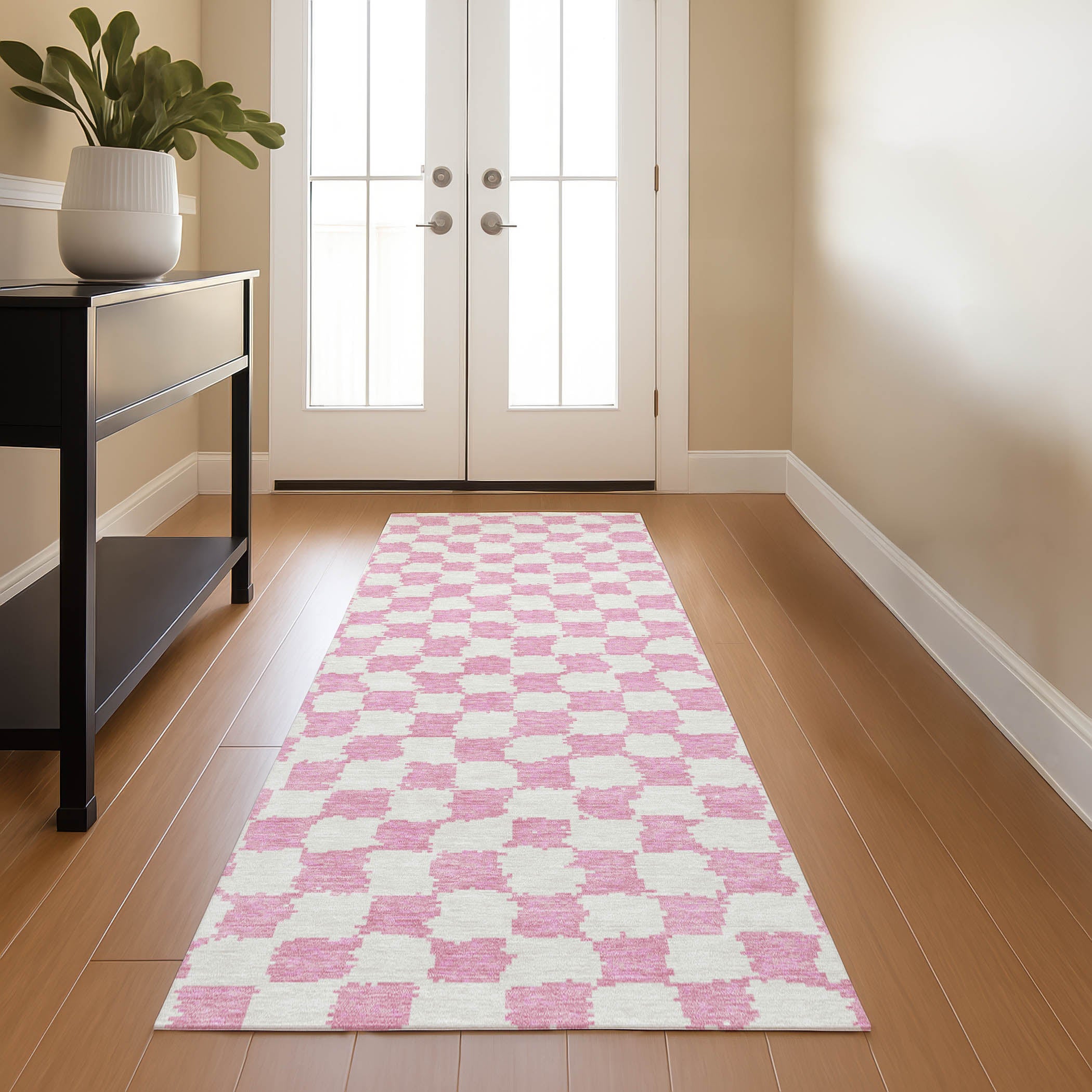 Ghent Machine Washable Transitional Pink Rug 2'3" x 7'6" #shape_Runner