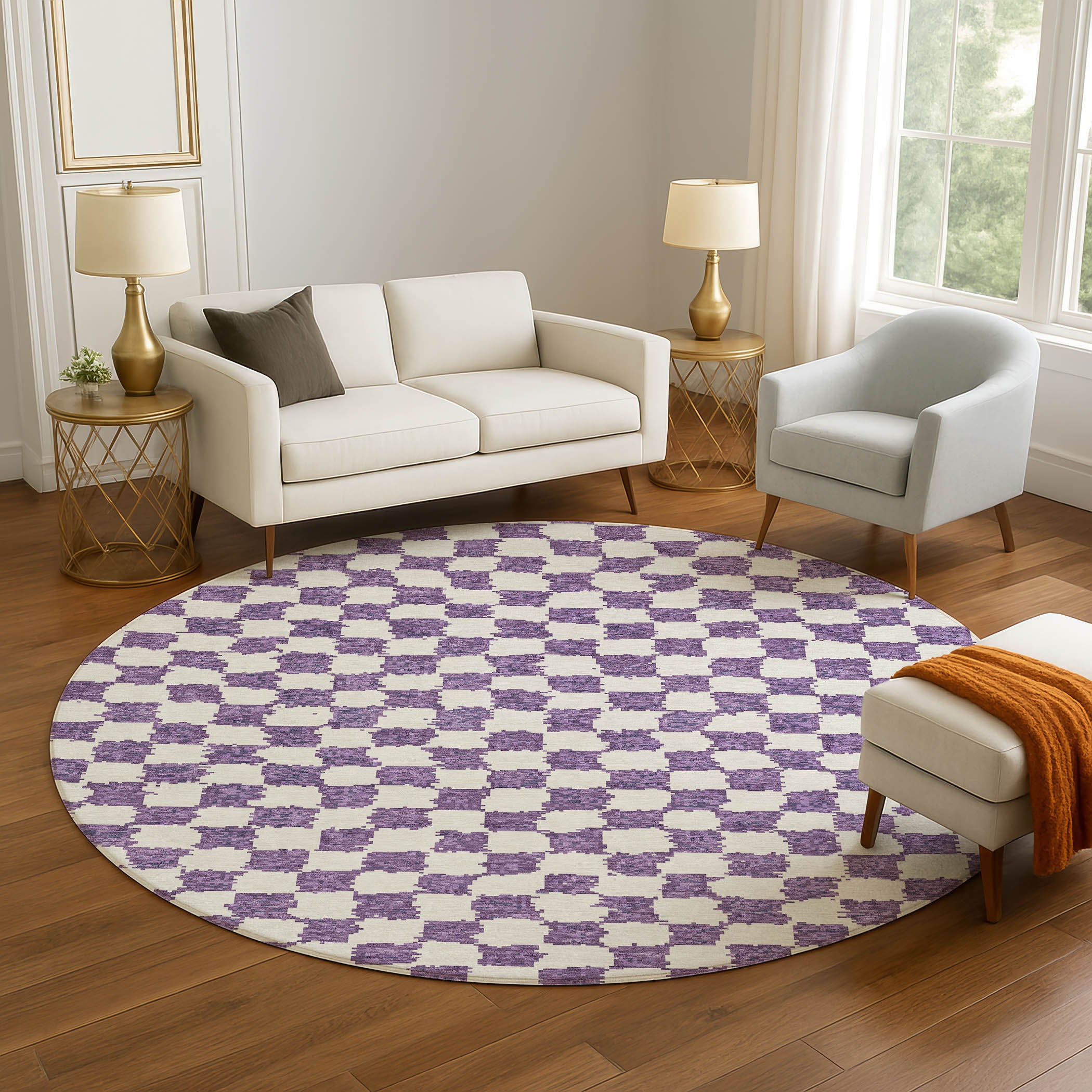 Ghent Machine Washable Transitional Purple Rug 8' x 8' #shape_Round