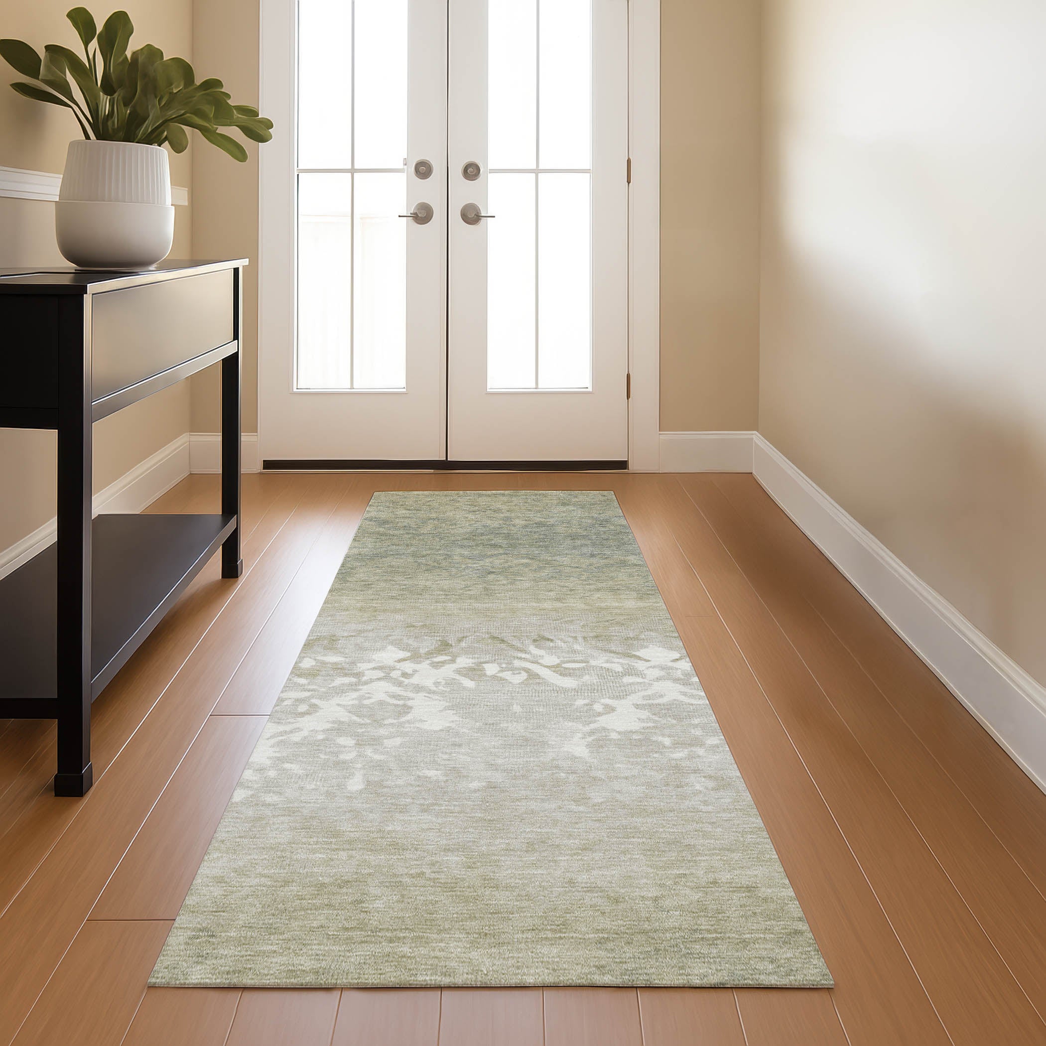 Porto Machine Washable Transitional Beige Brown Rug 2'3" x 7'6" #shape_Runner