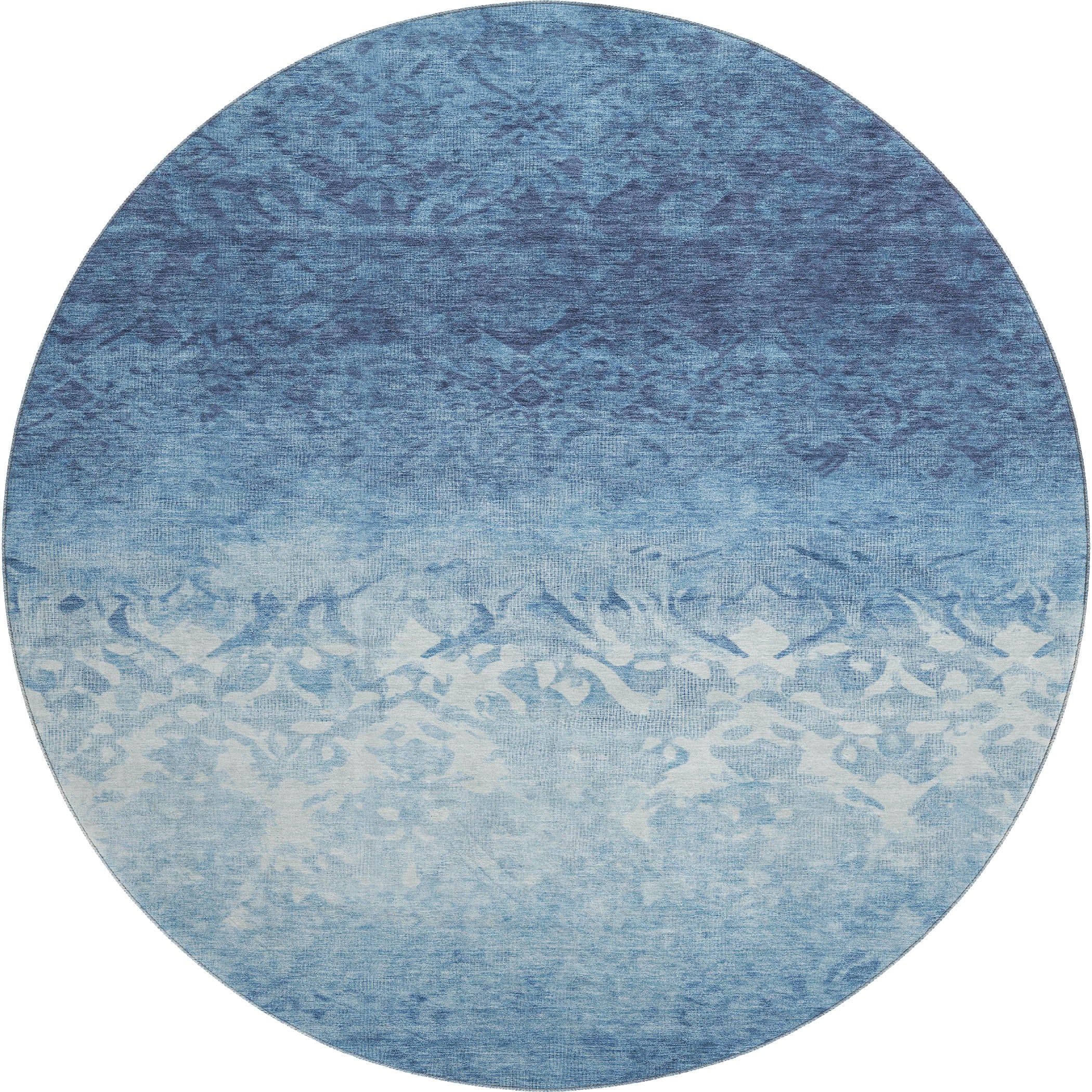 Porto Machine Washable Transitional Denim Blue Rug 8' x 8' #shape_Round