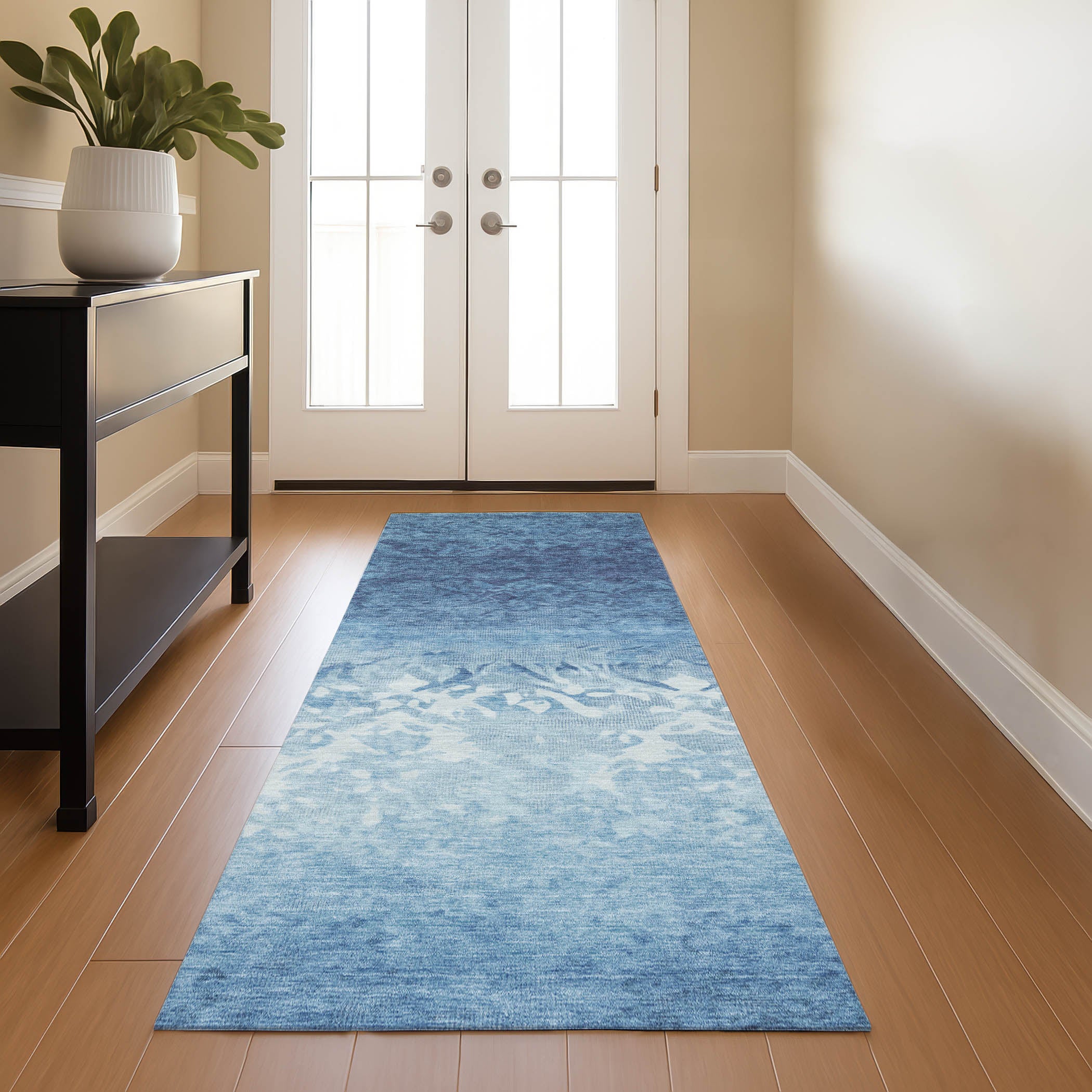 Porto Machine Washable Transitional Denim Blue Rug 2'3" x 7'6" #shape_Runner