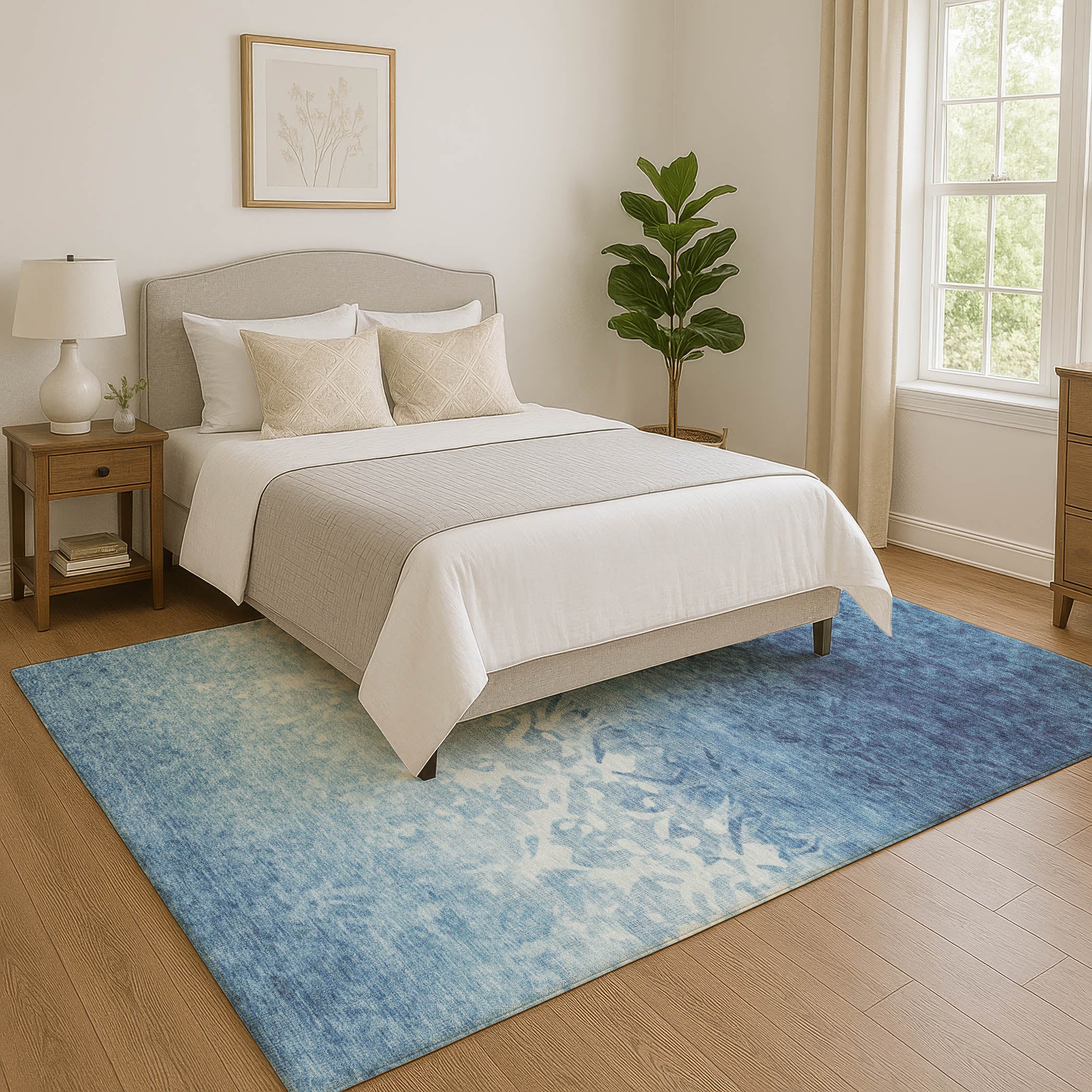 Porto Machine Washable Transitional Denim Blue Rug 2'6" x 3'10" #shape_Rectangle