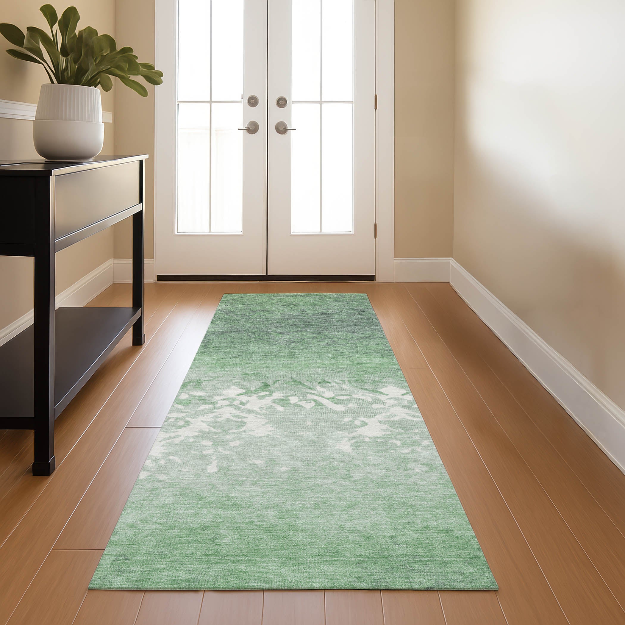 Porto Machine Washable Transitional Green Rug 2'3" x 7'6" #shape_Runner