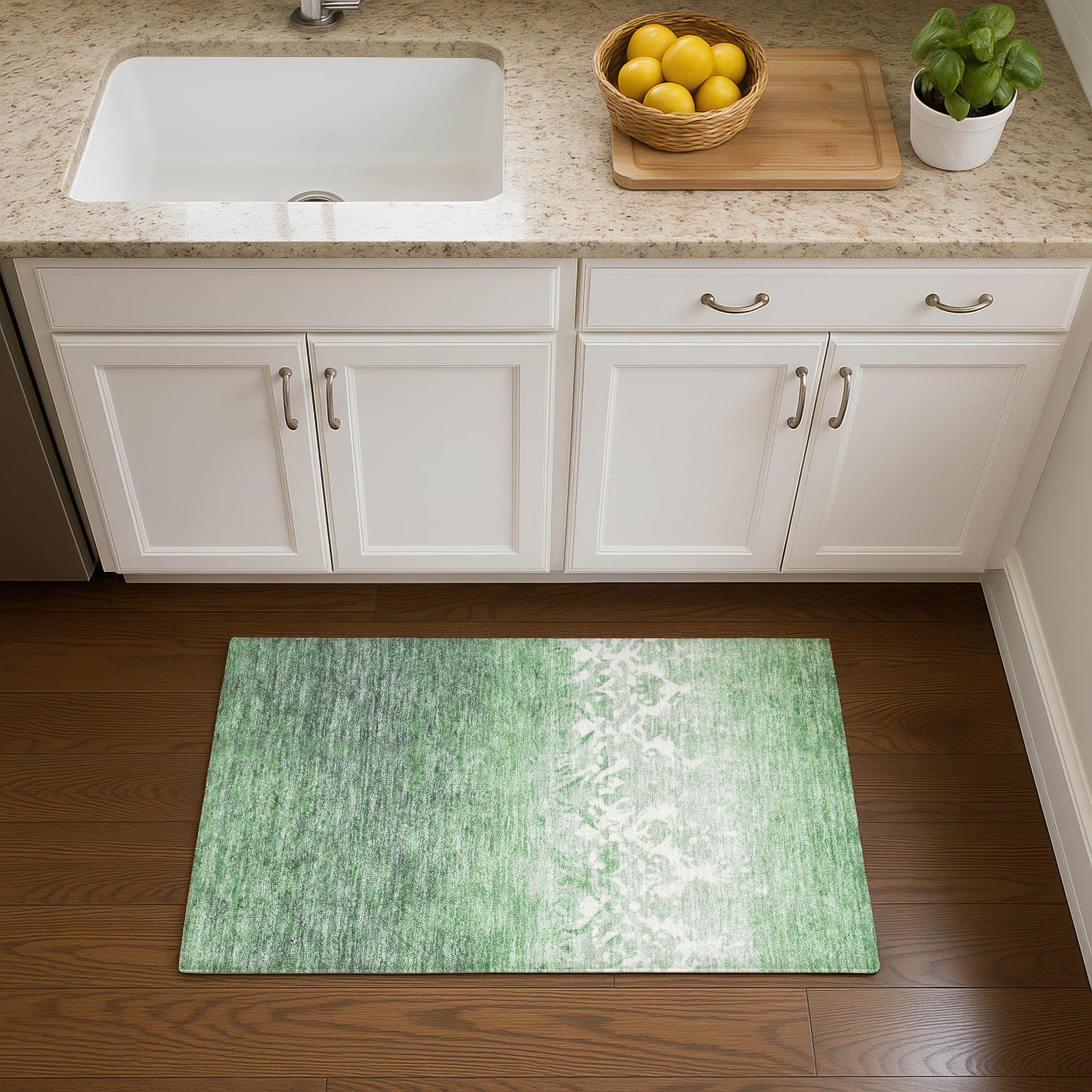 Porto Machine Washable Transitional Green Rug 1'8" x 2'6" #shape_Rectangle
