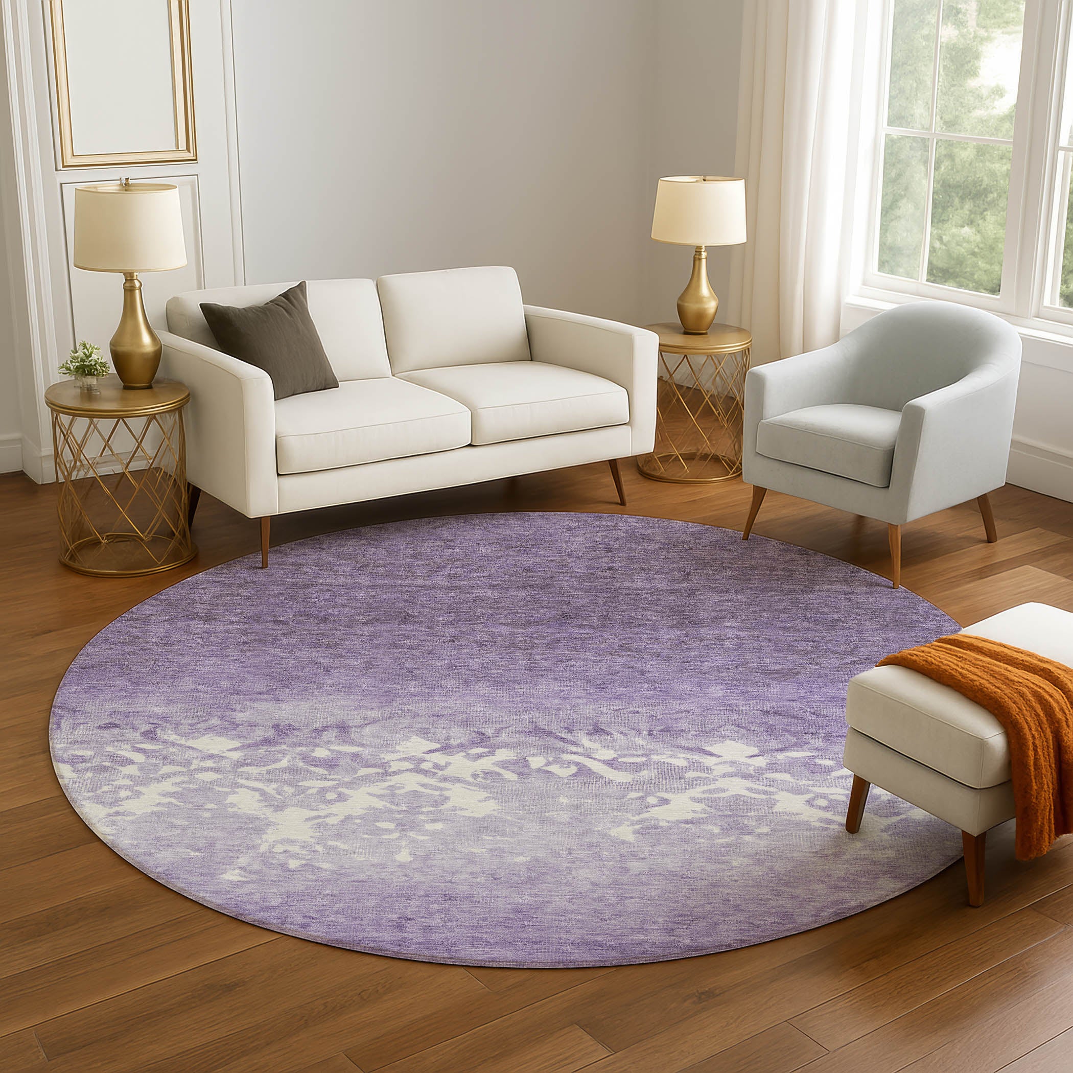 Porto Machine Washable Transitional Purple Rug 8' x 8' #shape_Round