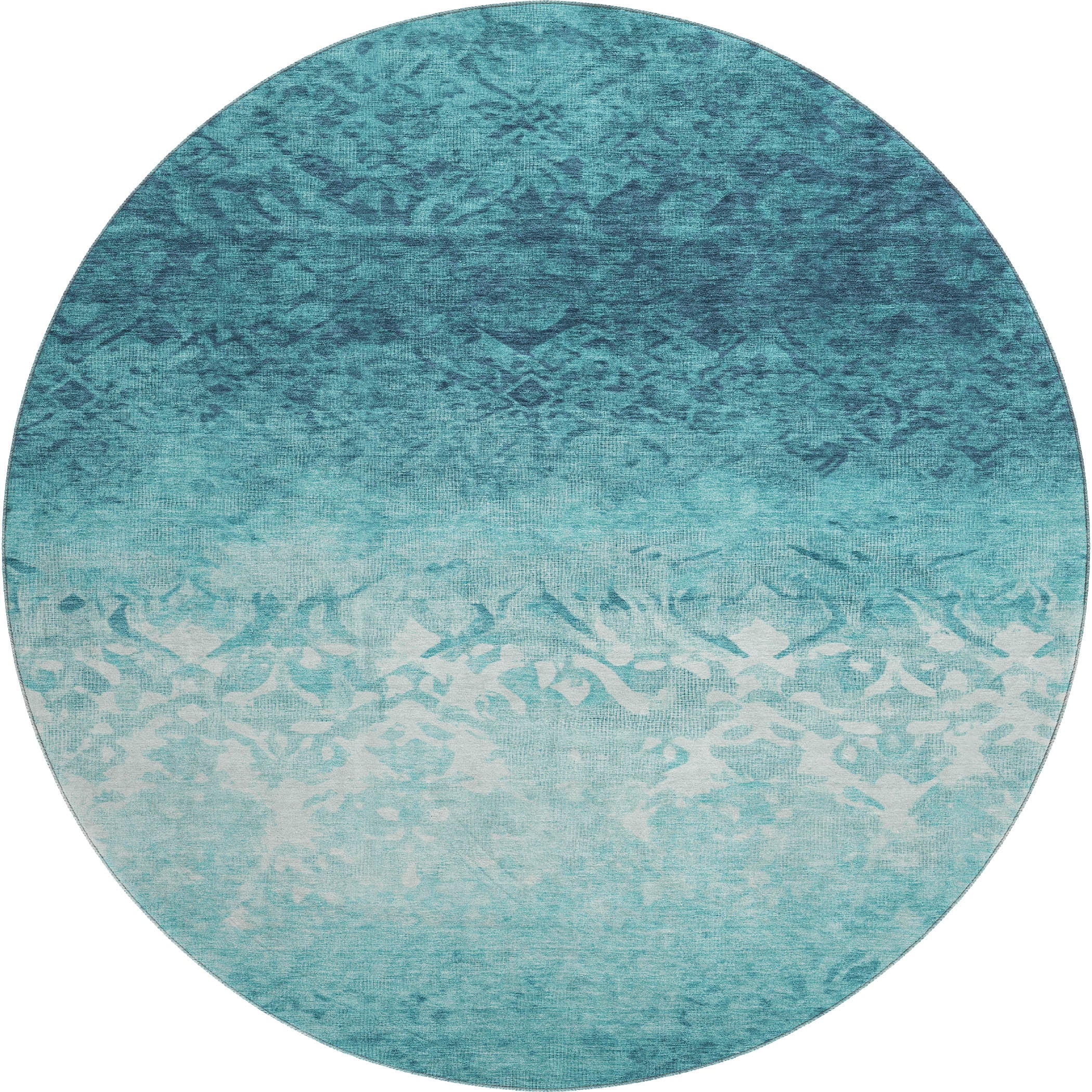 Porto Machine Washable Transitional Teal Rug 8' x 8' #shape_Round
