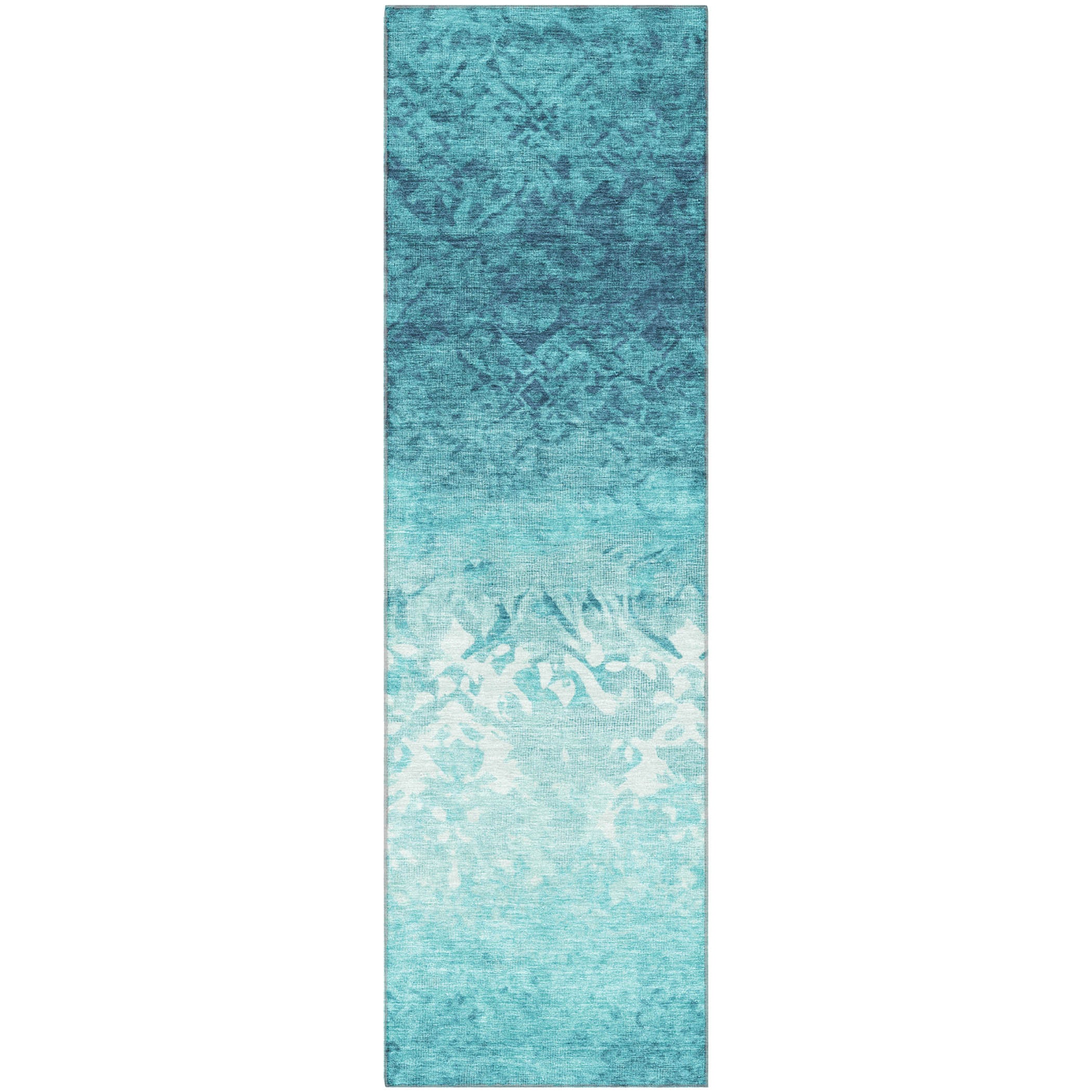 Porto Machine Washable Transitional Teal Rug 2'3" x 7'6" #shape_Runner