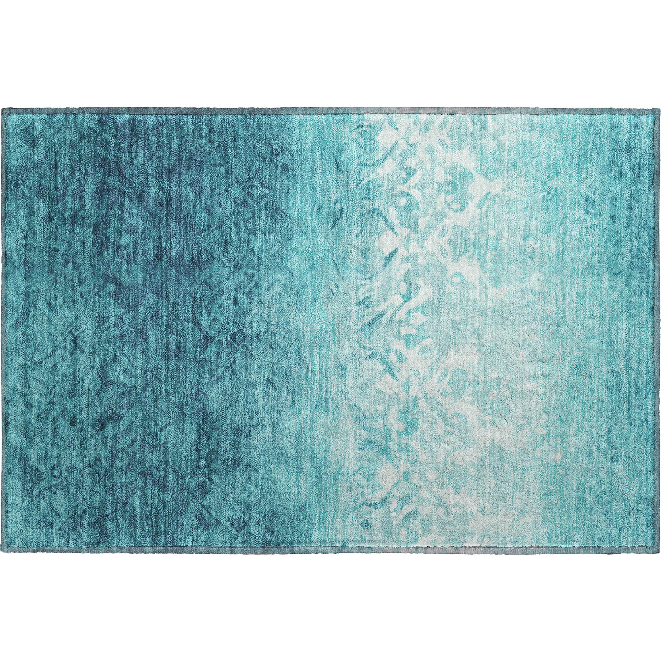 Porto Machine Washable Transitional Teal Rug 1'8" x 2'6" #shape_Rectangle